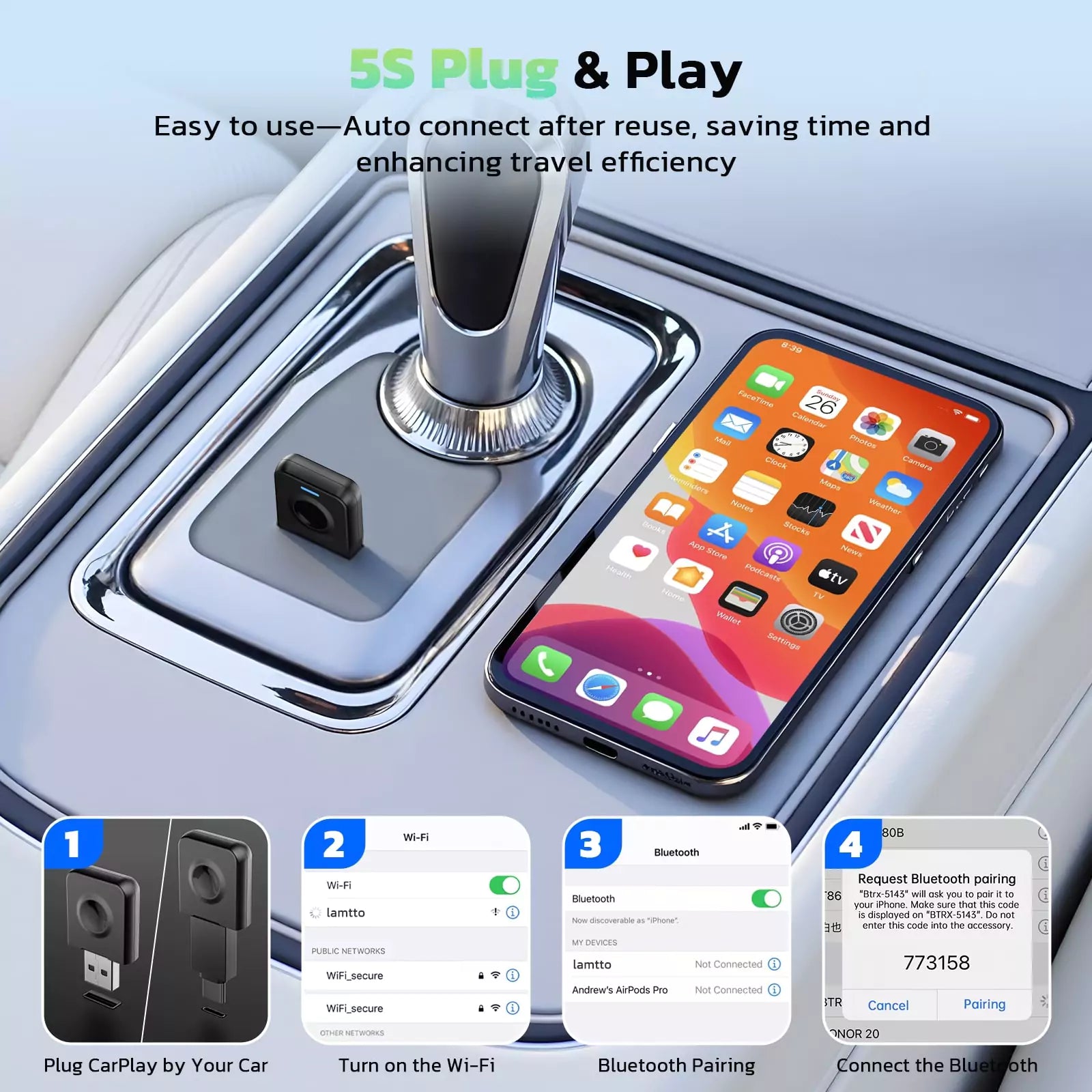 LAMTTO RC24 Adapter Wireless CarPlay Android mit OTA