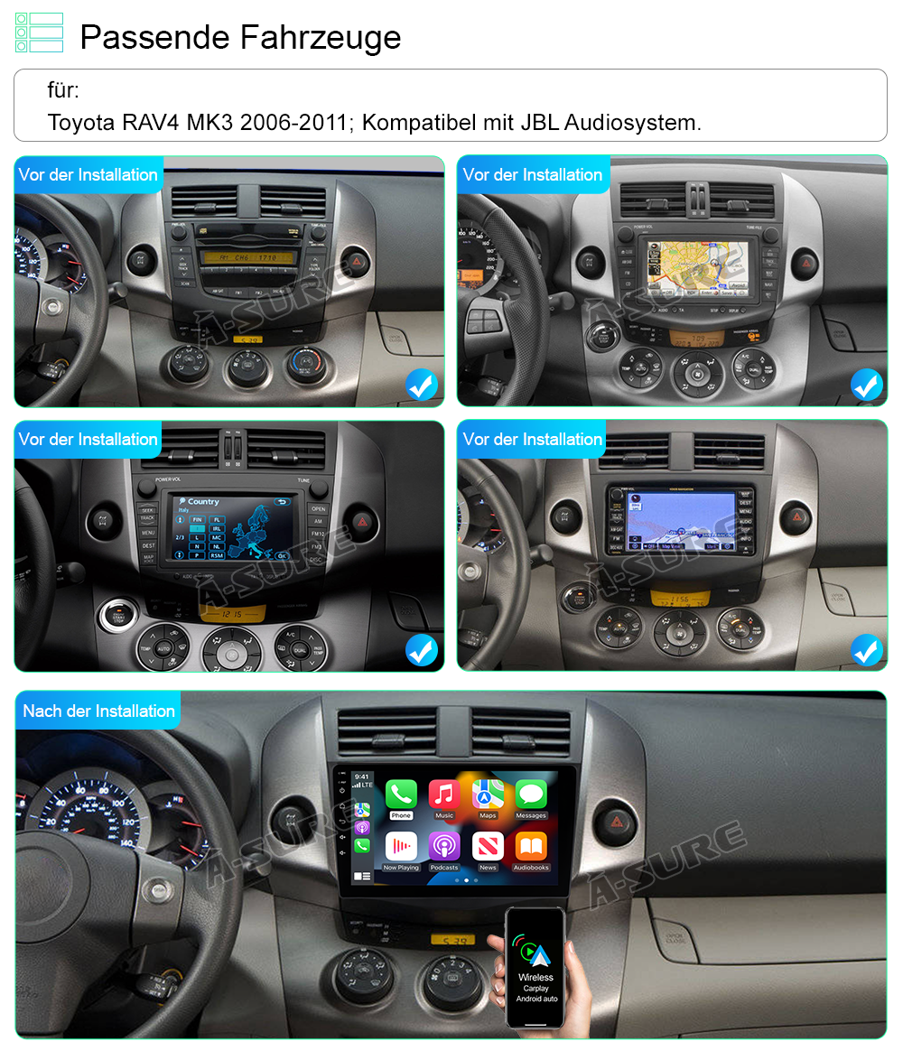 A-Sure GPS Autoradio Toyota RAV4 9-Zoll 32GB CarPlay
