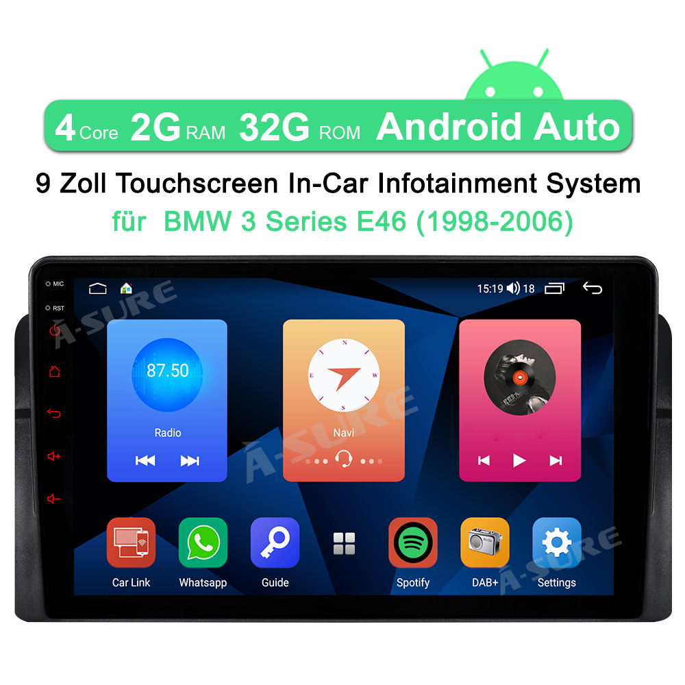 A-Sure BMW E46 Autoradio 9 Zoll 2+32GB Android 12