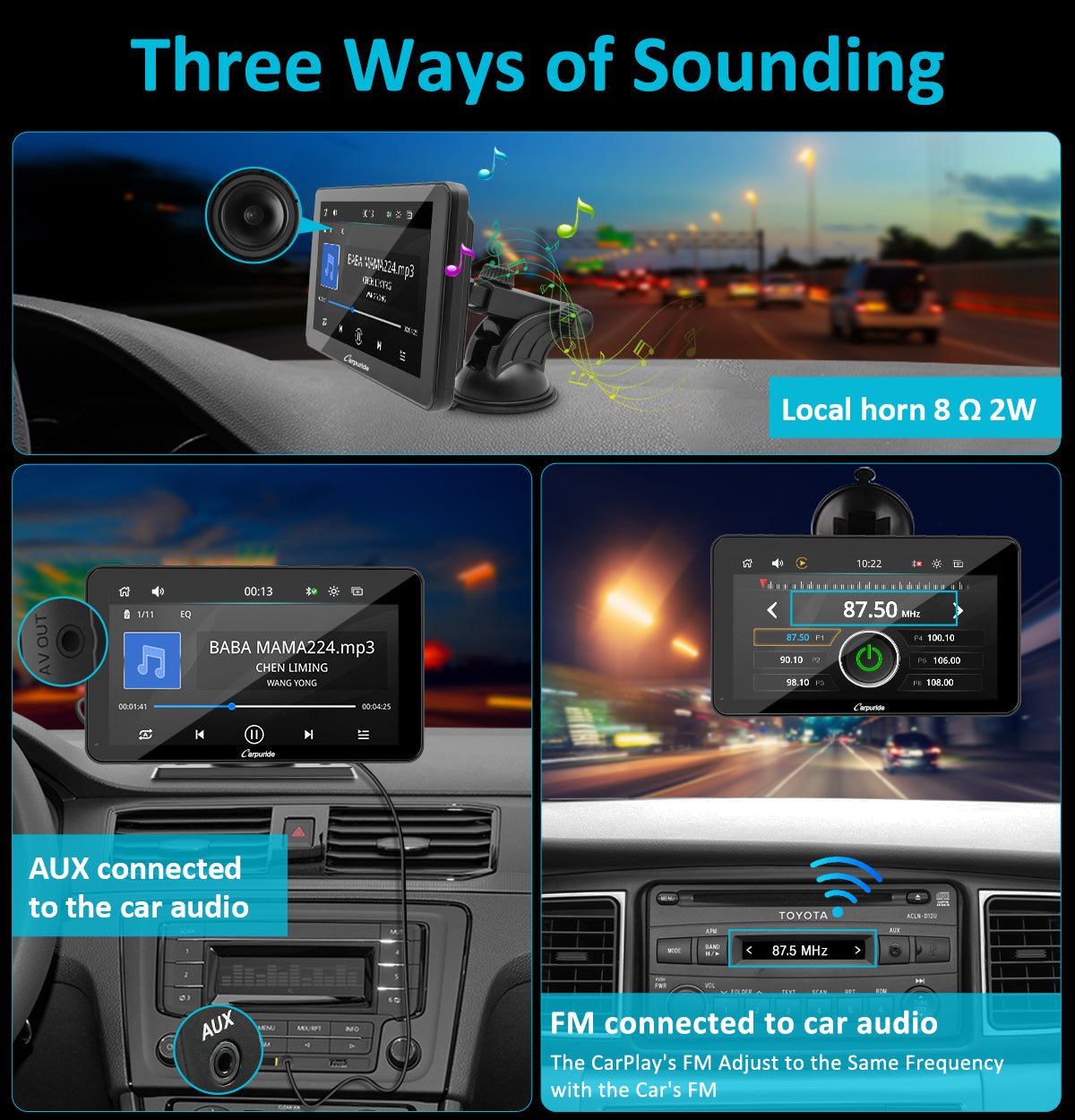 Carpuride Car Smart Stereo Display 7 Zoll CarPlay mit Rückfahrkamera