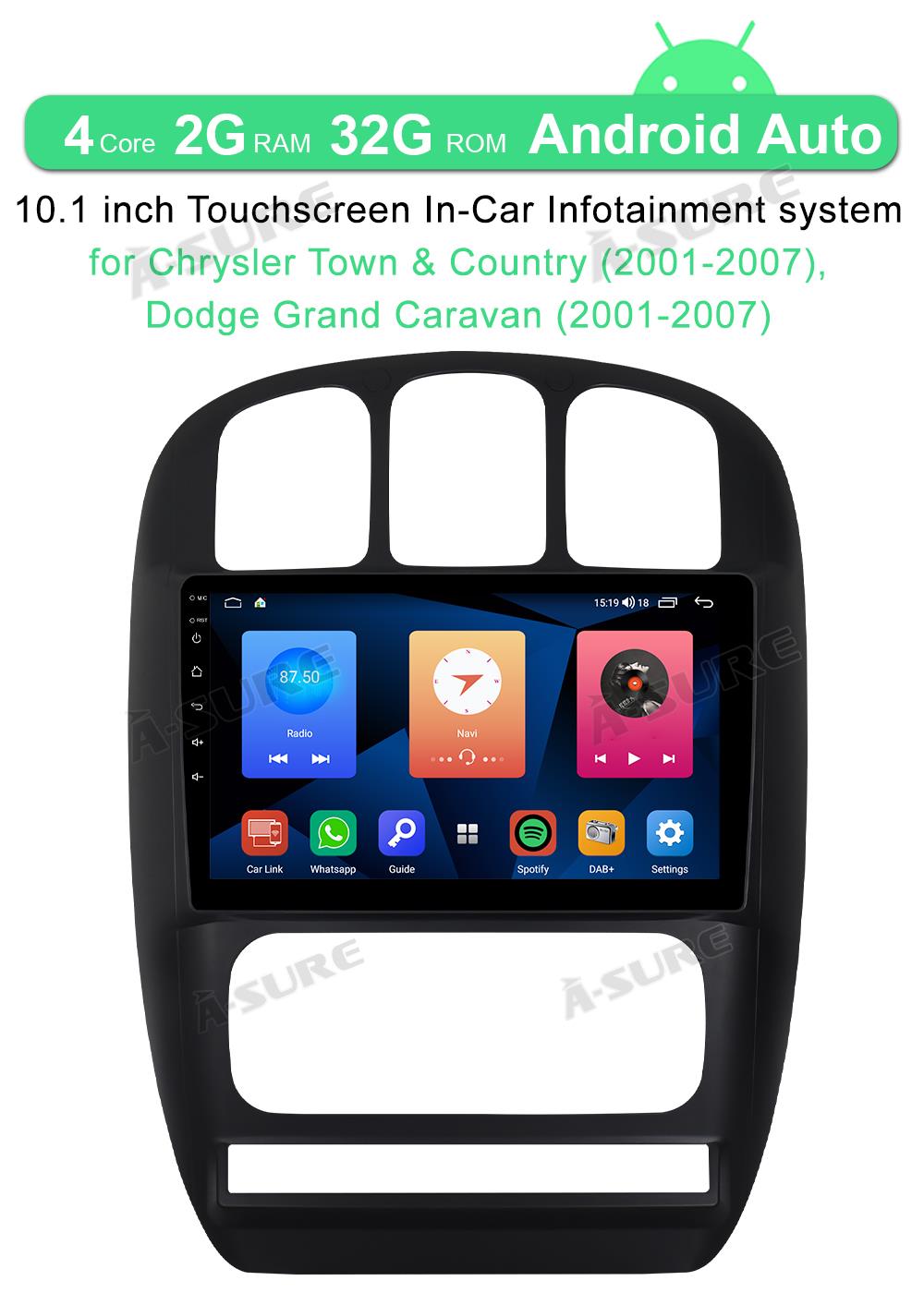 A-Sure GPS 10,1 Zoll Autoradio für Town & Country mit Carplay
