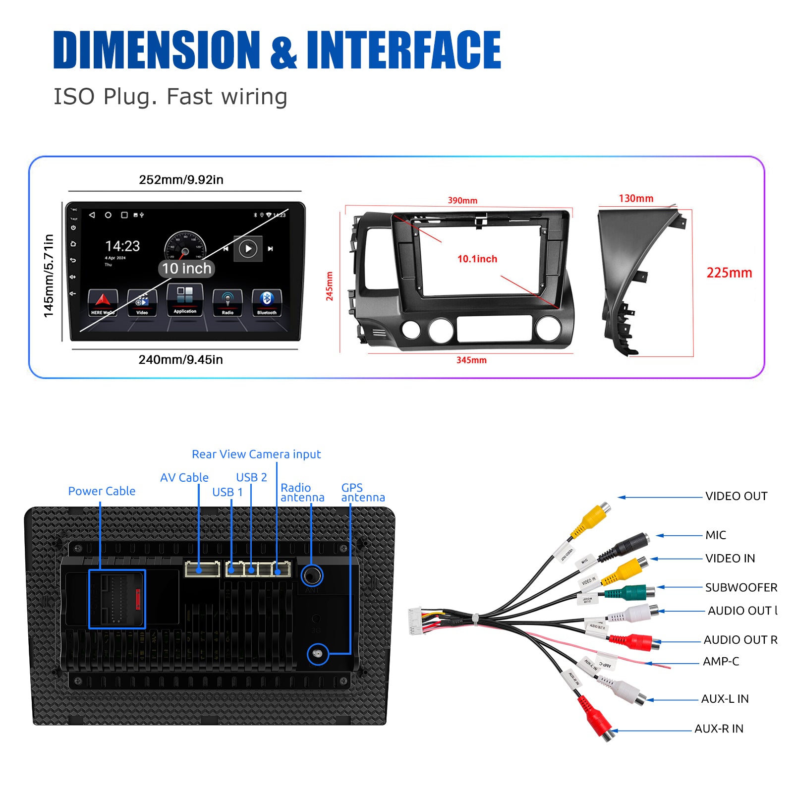 ESSGOO Car Stereo AR1001 Autoradio 10 Zoll für Civic 06-11