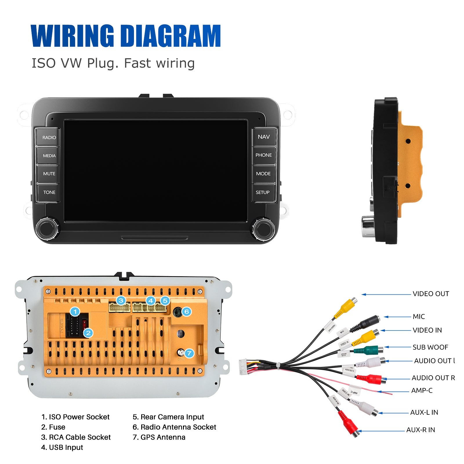 ESSGOO Car Stereo AR7002 7 Zoll Autoradio für VW Golf Passat