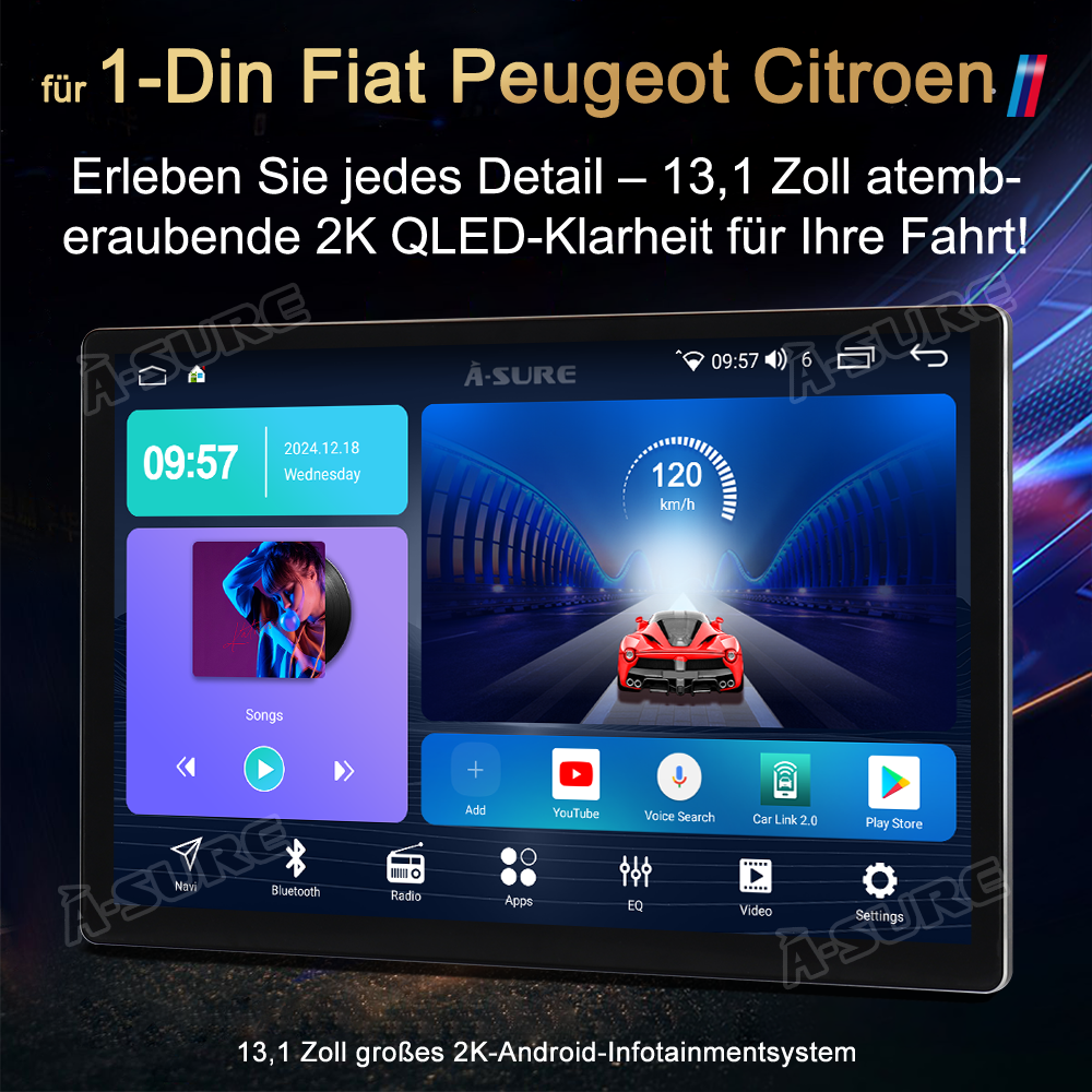 A-Sure GPS Autoradio 13,1 Zoll Android 14 Ducato Boxer 4+64GB