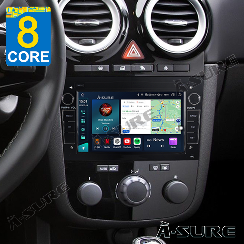 A-Sure GPS 9" Android 13 4+64GB Autoradio für Opel 8-Kern CarPlay