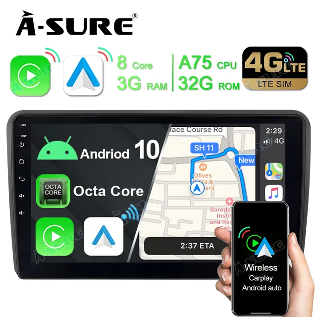 A-Sure GPS car radios Autoradio für Audi A3 S3 RS3 9 Zoll 3+32GB