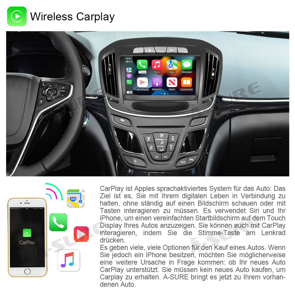 A-Sure GPS 9" 2+32GB Autoradio Opel Insignia 2013-2016 Low CarPlay