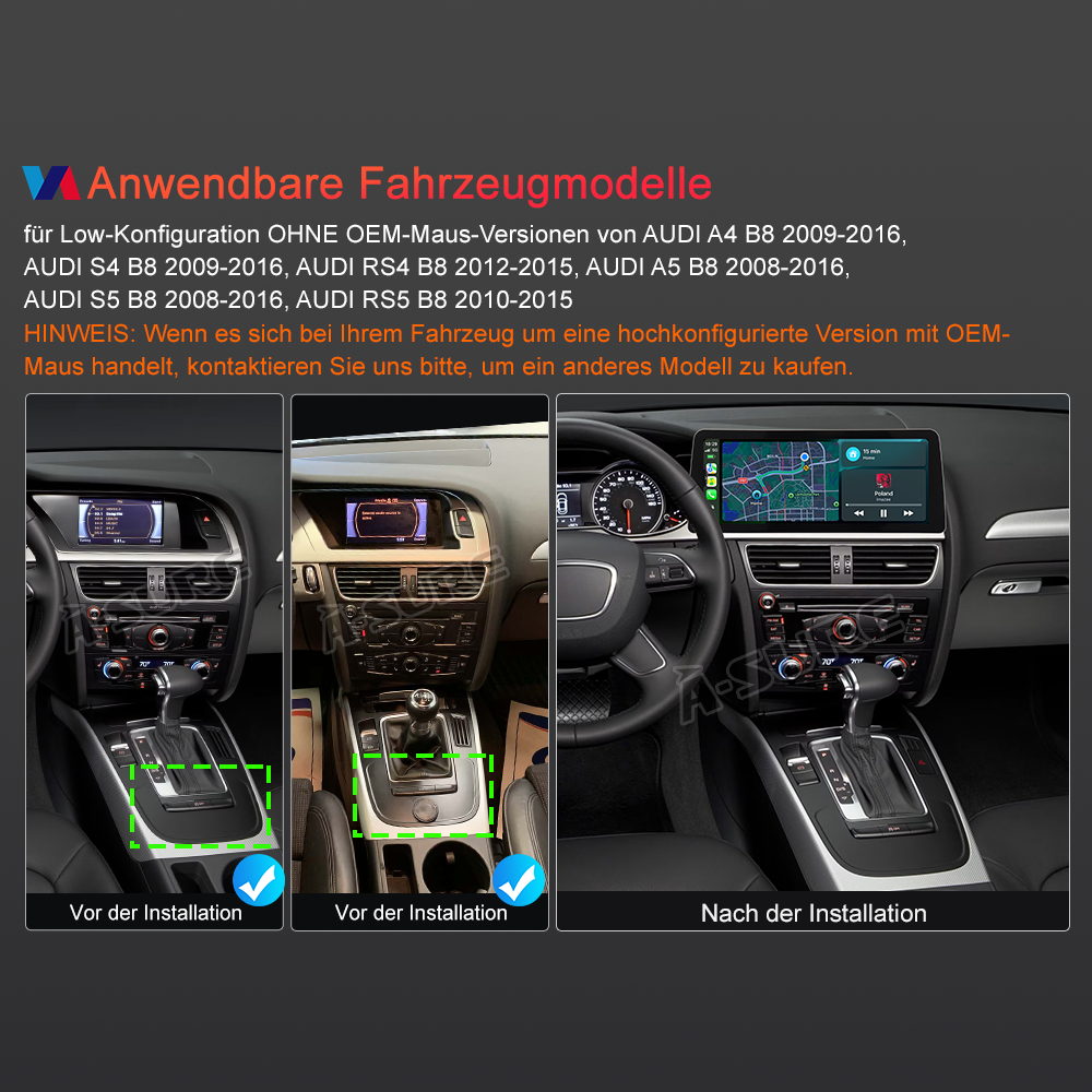 A-Sure GPS Audi A4 B8 Autoradio 12,3 Zoll 4+64GB CarPlay