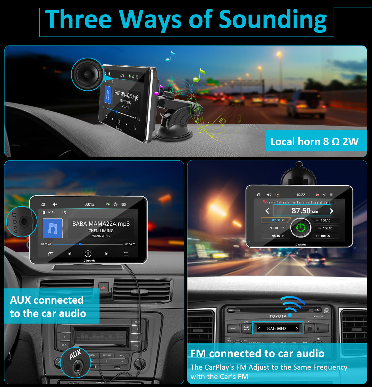 Carpuride Car Smart Stereo 7 Zoll Autoradio Touchscreen Silber