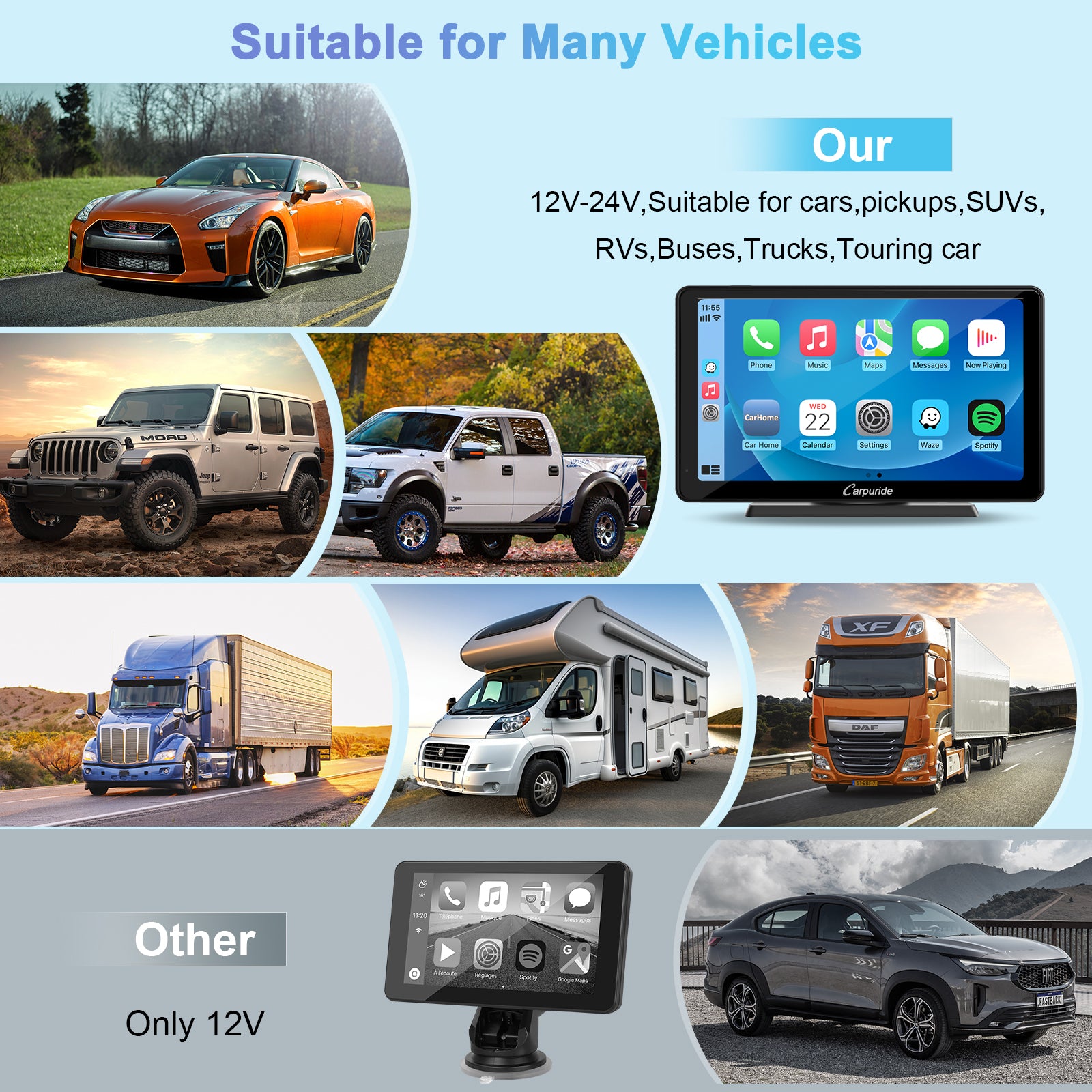 Carpuride V3 Smart Stereo 7 Zoll CarPlay-Display mit Blende