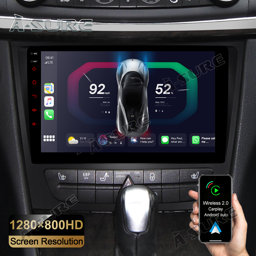 A-Sure GPS Autoradio 9 Zoll 2+32GB Mercedes E-Klasse CarPlay