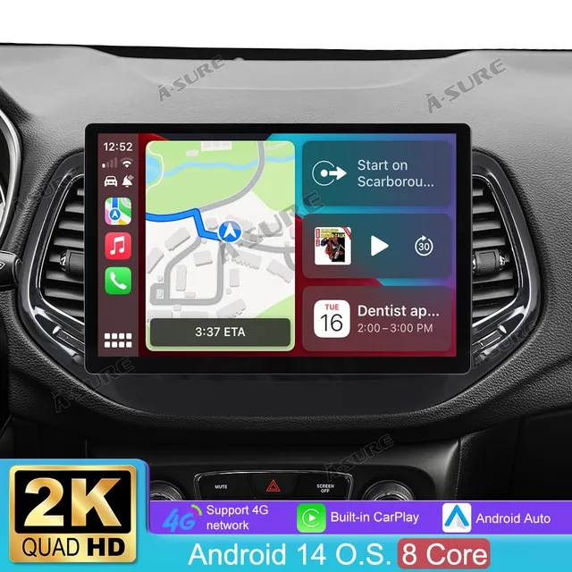 A-Sure Android 14 Autoradio Jeep Compass 2017-2020 4+64GB