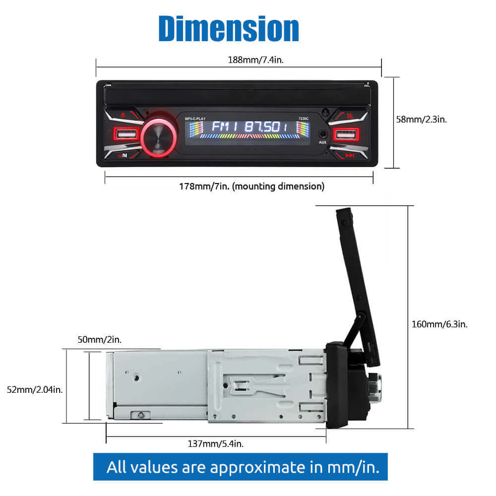 ESSGOO Car Stereo 7230W D1 Single-DIN MP5 Autoradio