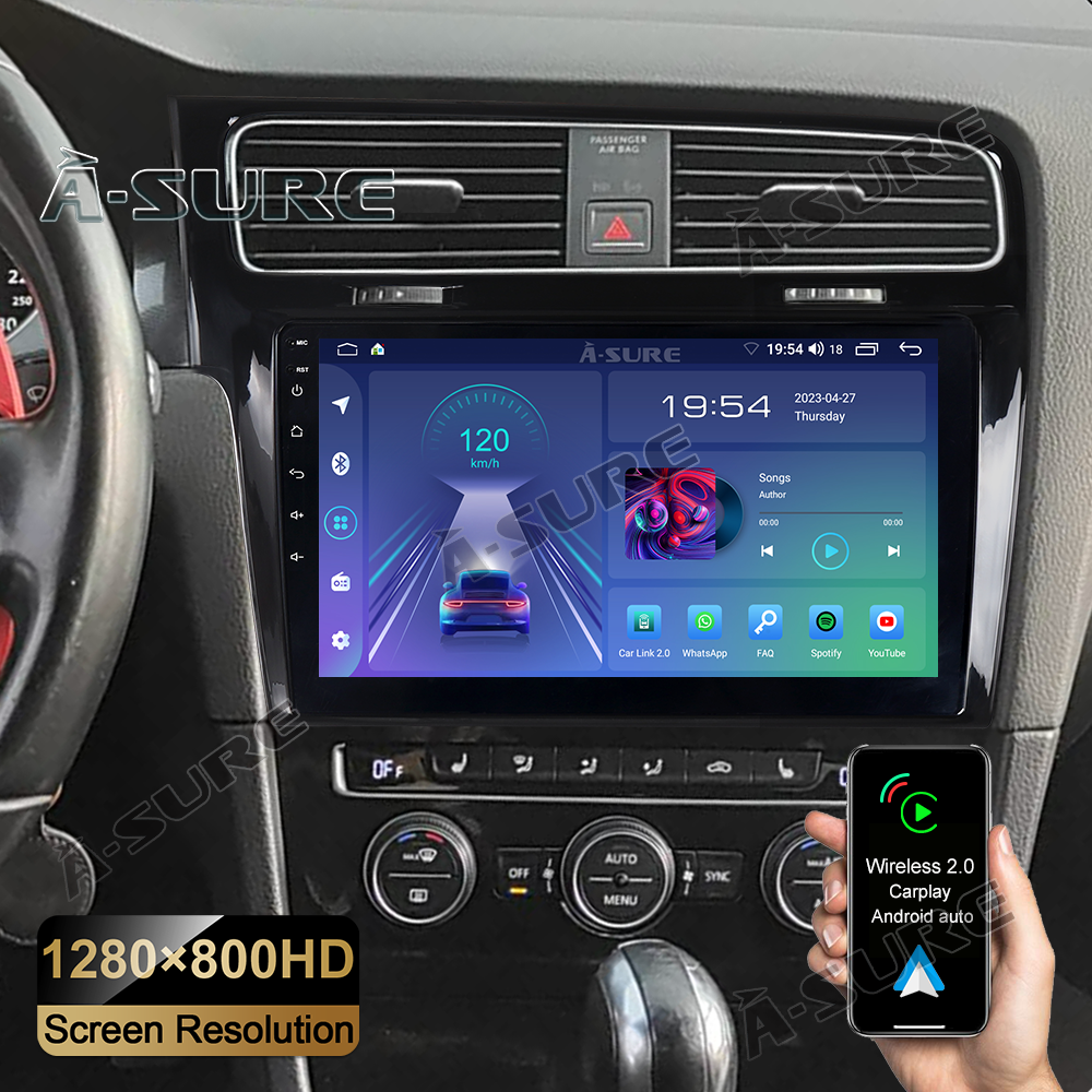 A-Sure GPS Autoradio VW Golf 7 10,1 Zoll Android 13 Schwarz