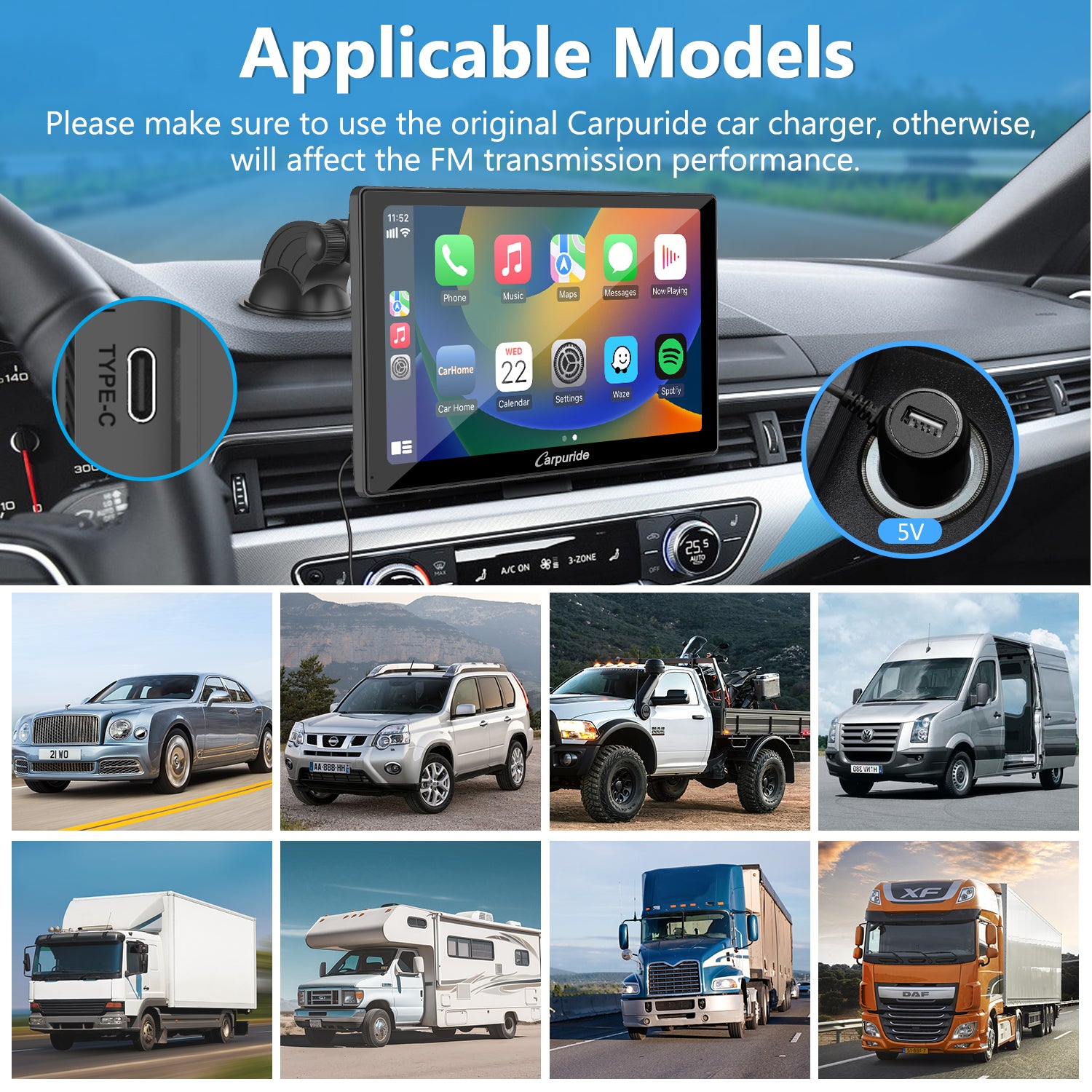 Carpuride W905 CarPlay-Display 9 Zoll mit Frontkamera DVR