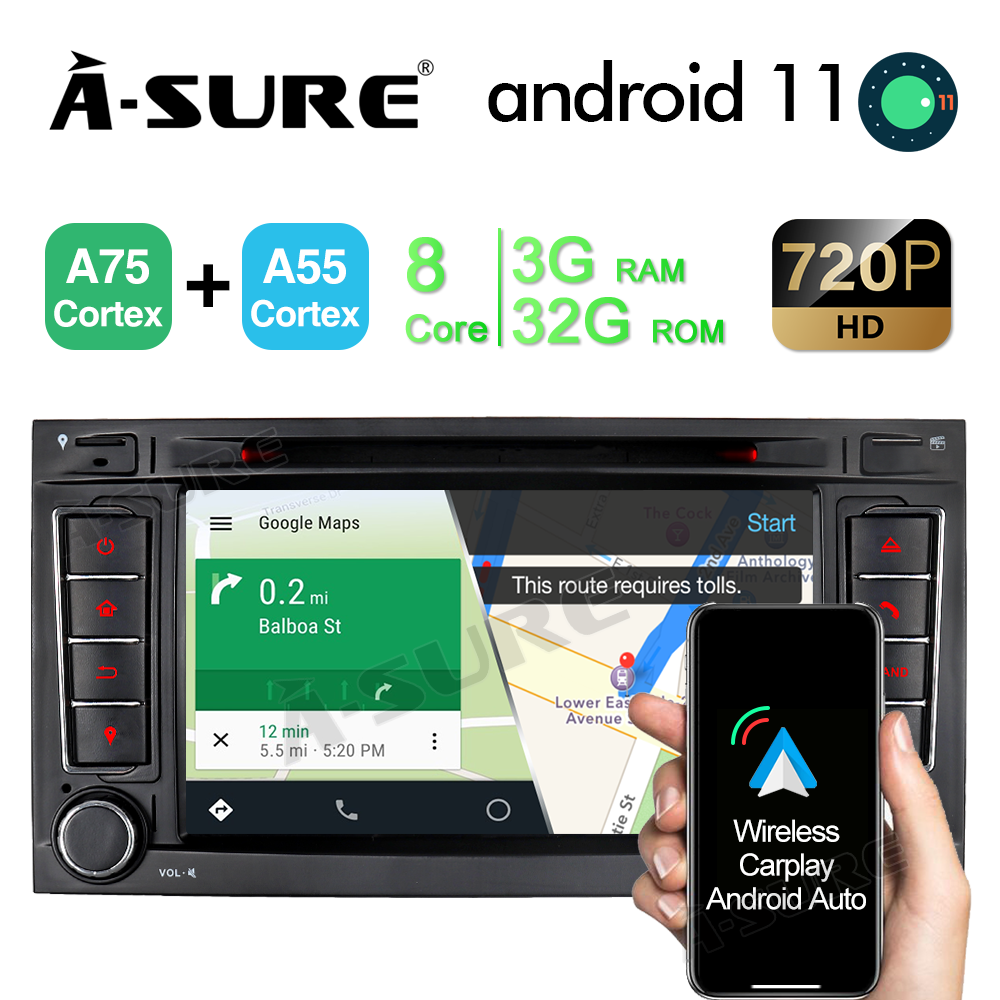A-Sure GPS Autoradio 7 Zoll Touareg T5 3+32GB DVD CarPlay