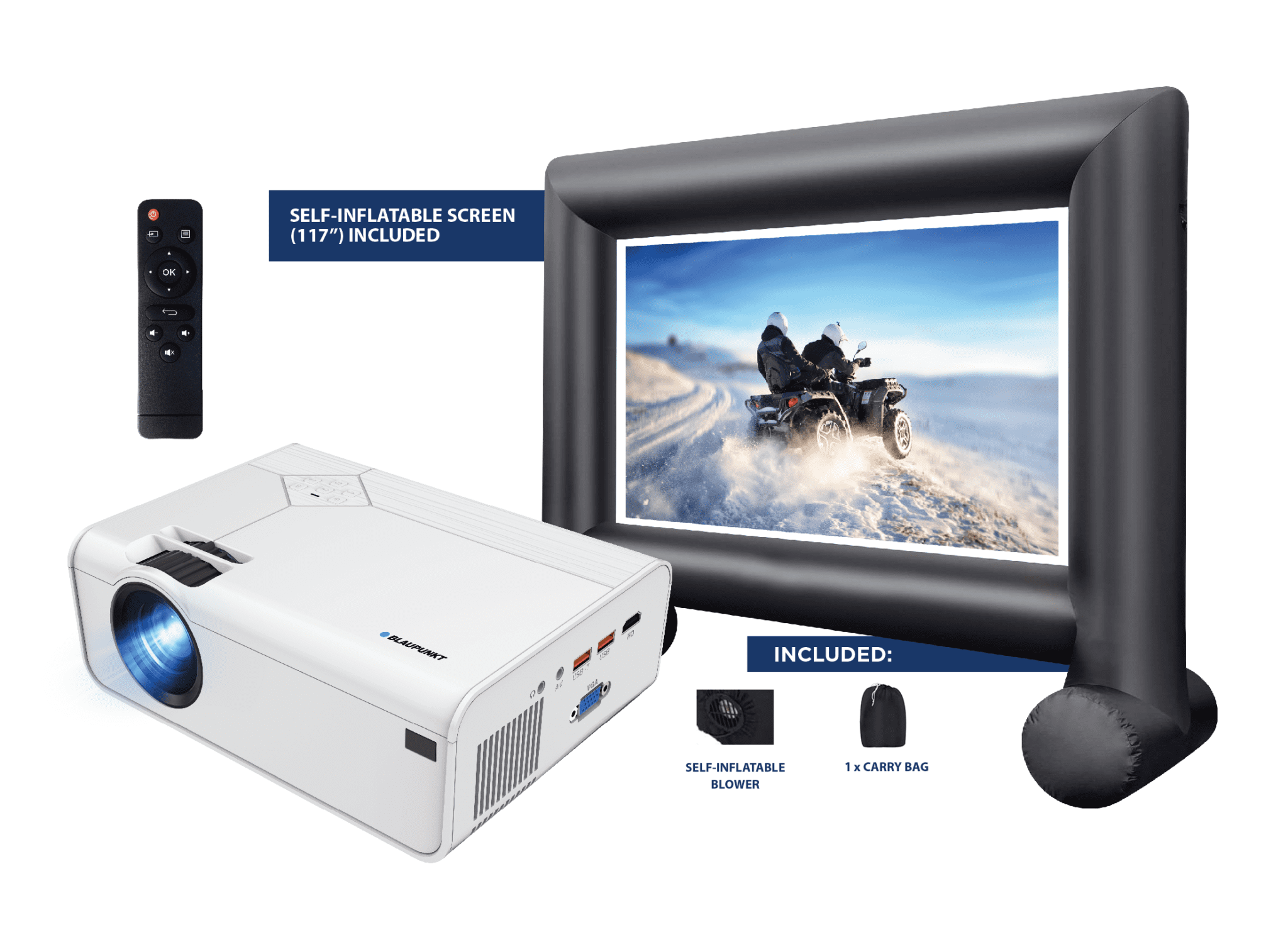 Blaupunkt BPS1080WPS Full HD Beamer mit 117 Zoll Leinwand