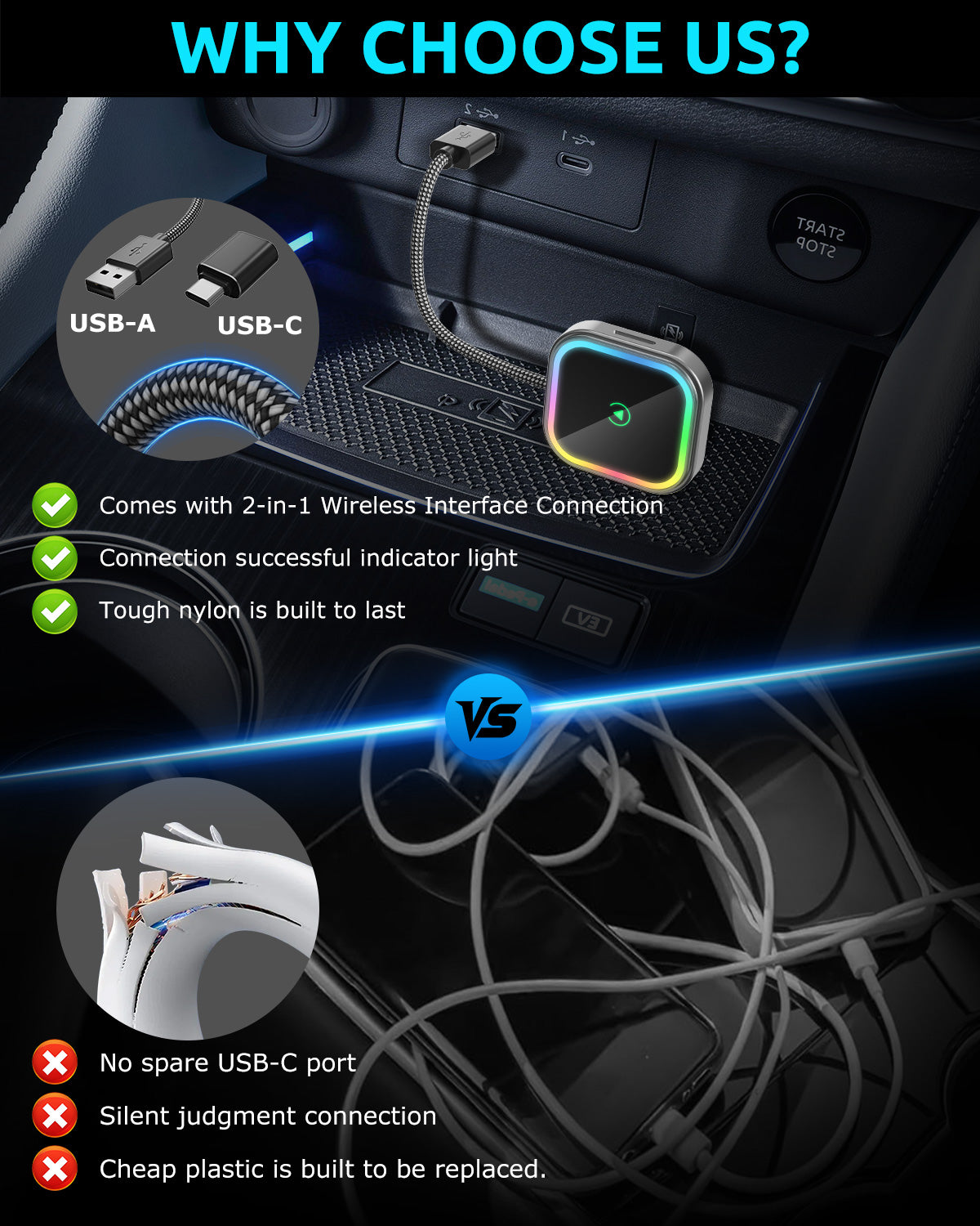 ESSGOO PL8 Pro CarPlay Adapter Wireless 2-in-1 Mini Box
