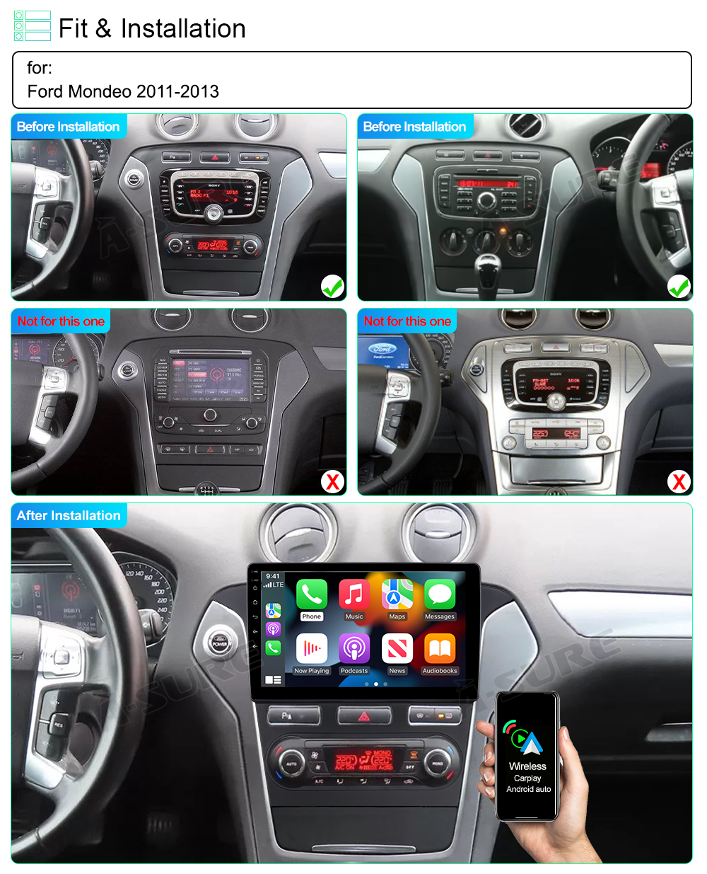 A-Sure GPS car radios Ford Mondeo 10,1 Zoll Autoradio CarPlay