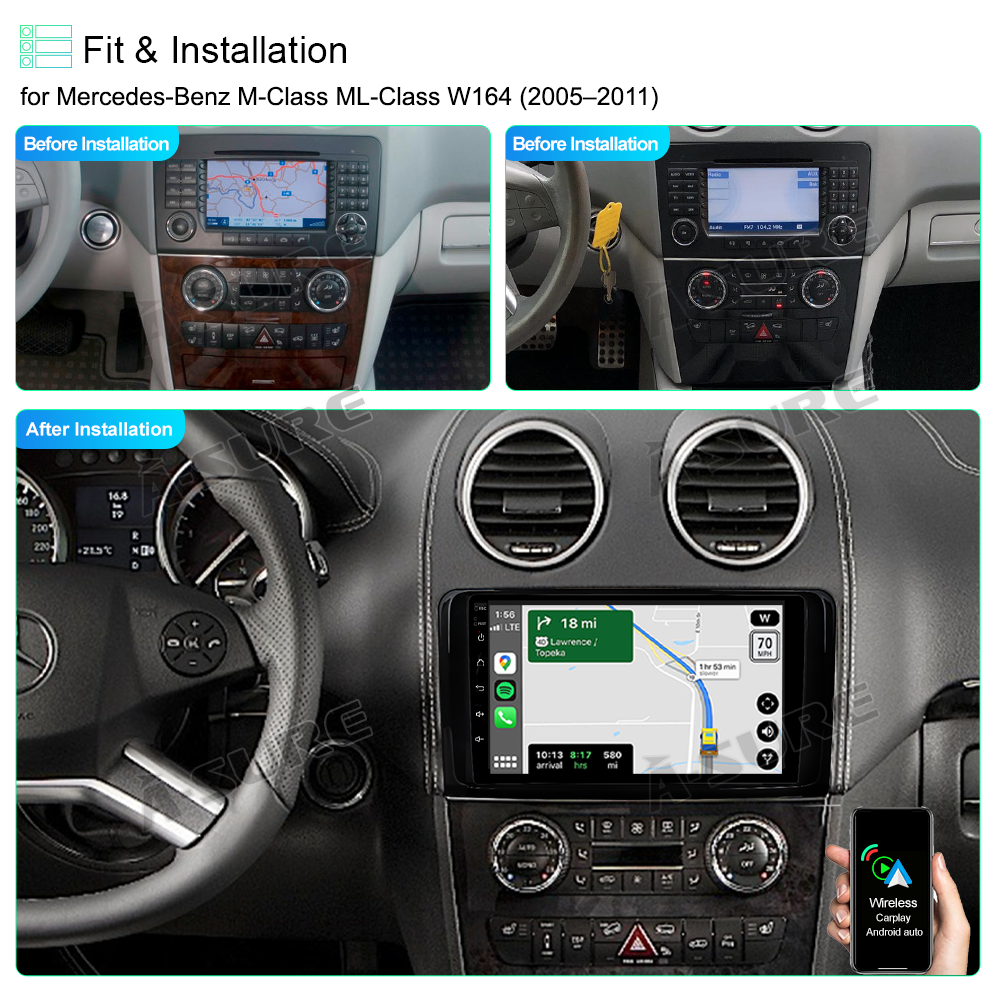 A-Sure 9 Zoll Android Autoradio 2+32GB für Mercedes ML W164