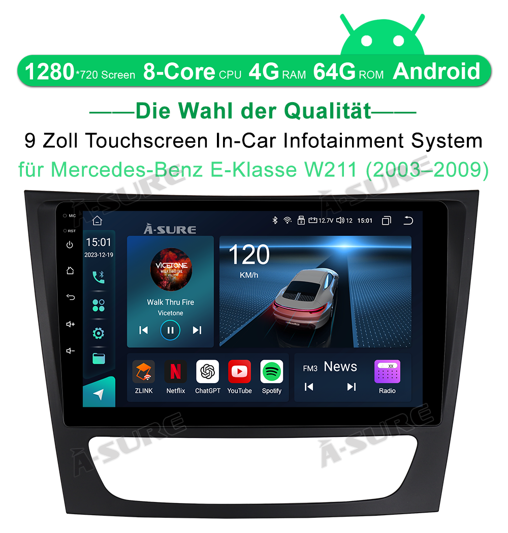 A-Sure GPS car radios Autoradio Mercedes W211 4+64GB Android 13