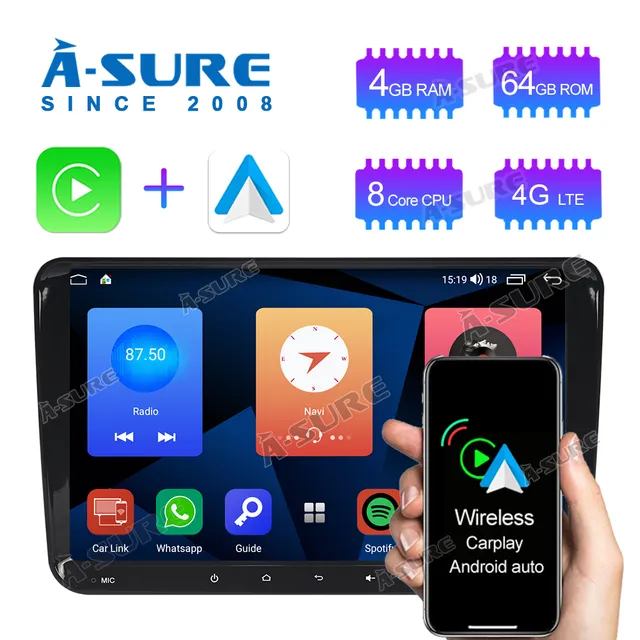 A-Sure 9 Zoll Android 11 Autoradio 4+64GB für VW Golf Passat