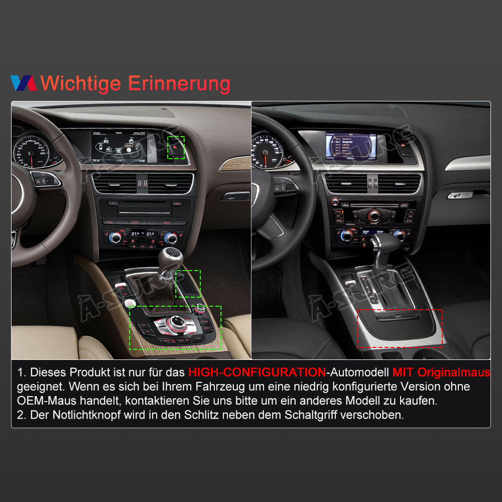 A-Sure GPS Autoradio Audi A4 B8 12,3 Zoll 4+64GB 2K