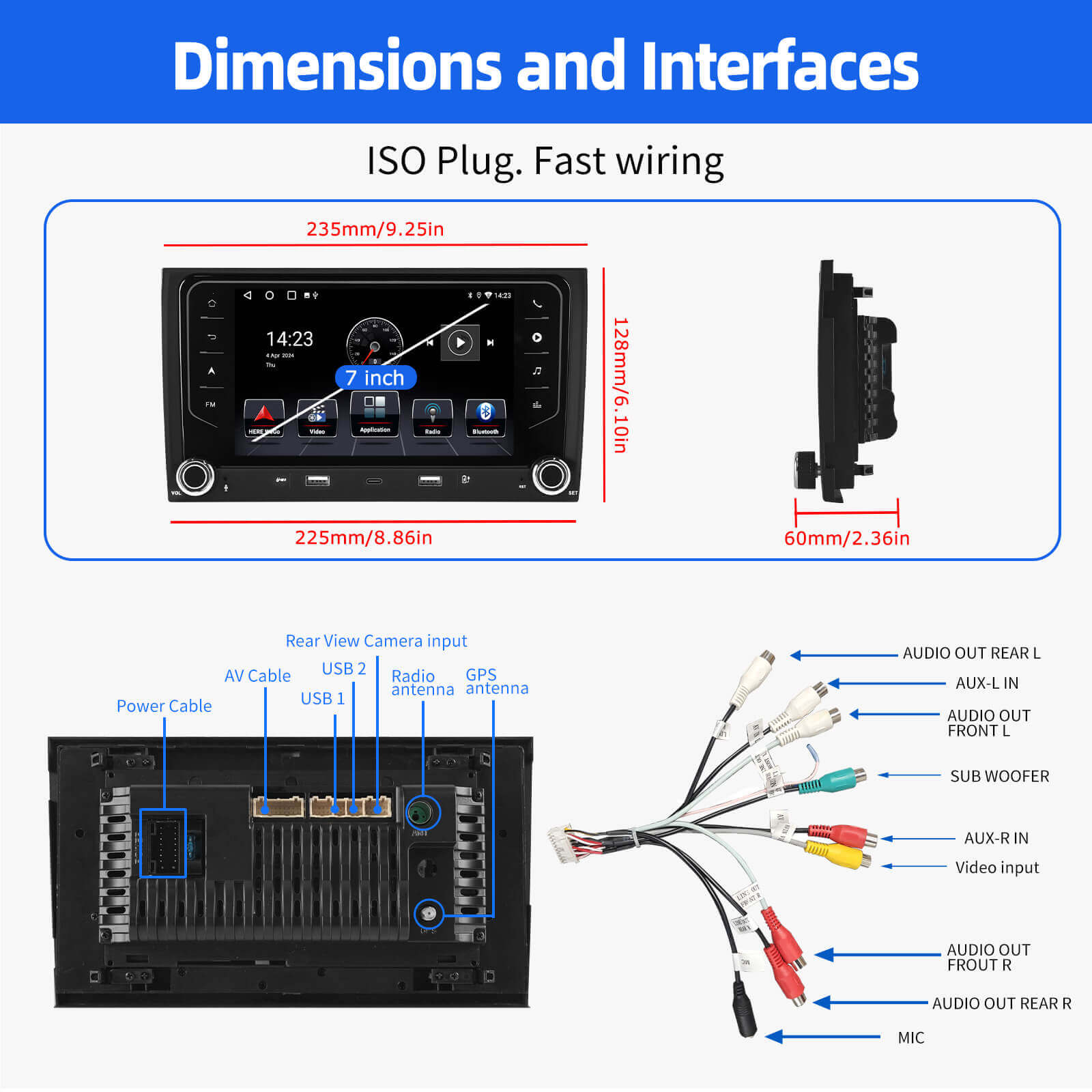 ESSGOO Car Stereo AR7001 Audi A4 Autoradio Android 14