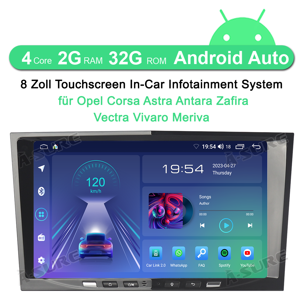 A-Sure 8 Zoll Autoradio Astra H Zafira B 2+32GB Android 12