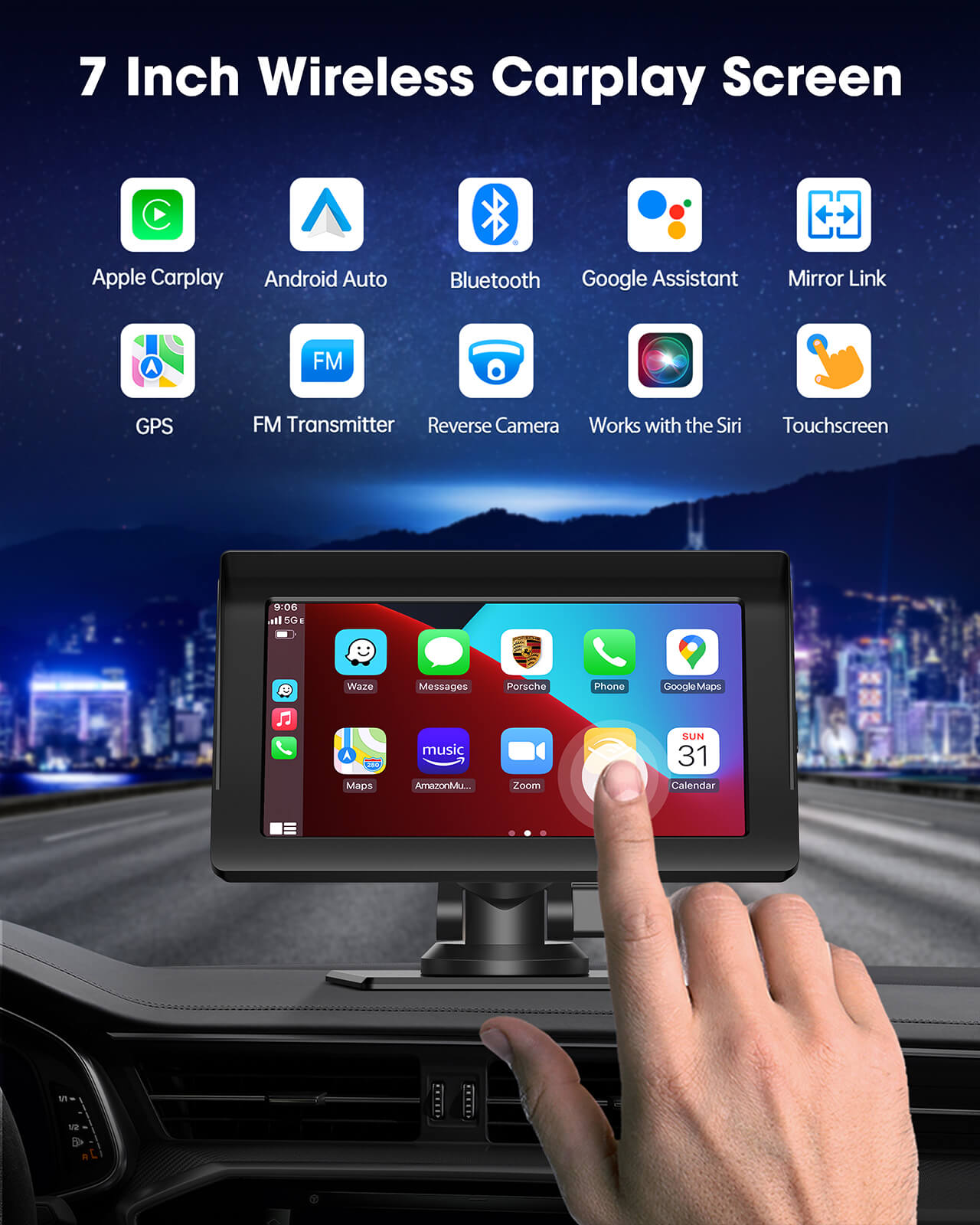 LAMTTO Carplay RC04 7 Zoll Display Wireless + Rückfahrkamera