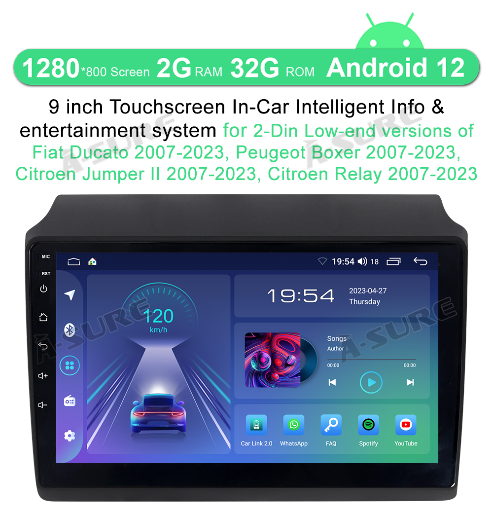 A-Sure GPS 2-DIN Autoradio Ducato Boxer Jumper 9 Zoll CarPlay