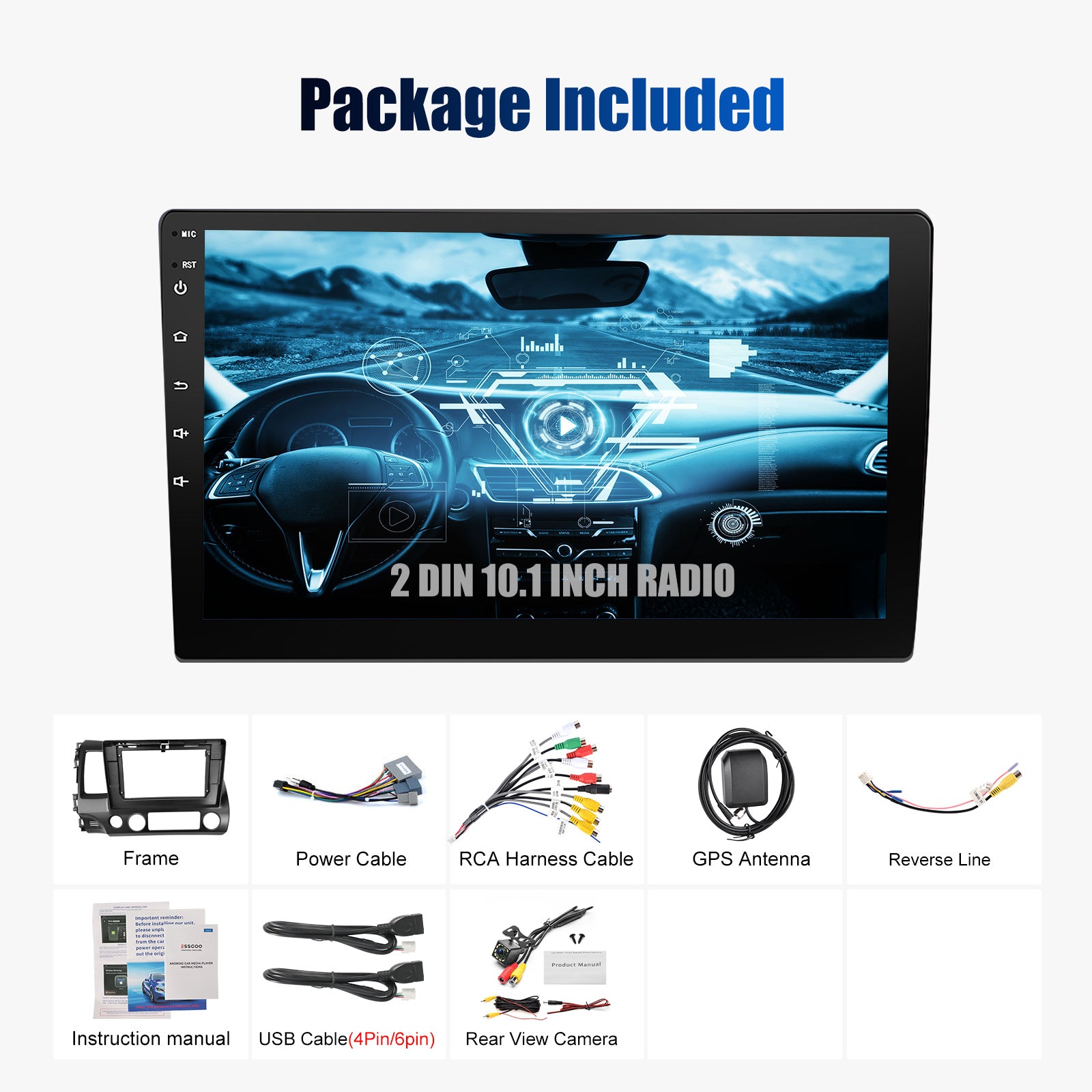 ESSGOO Car Stereo AR1001 Autoradio 10 Zoll für Civic 06-11