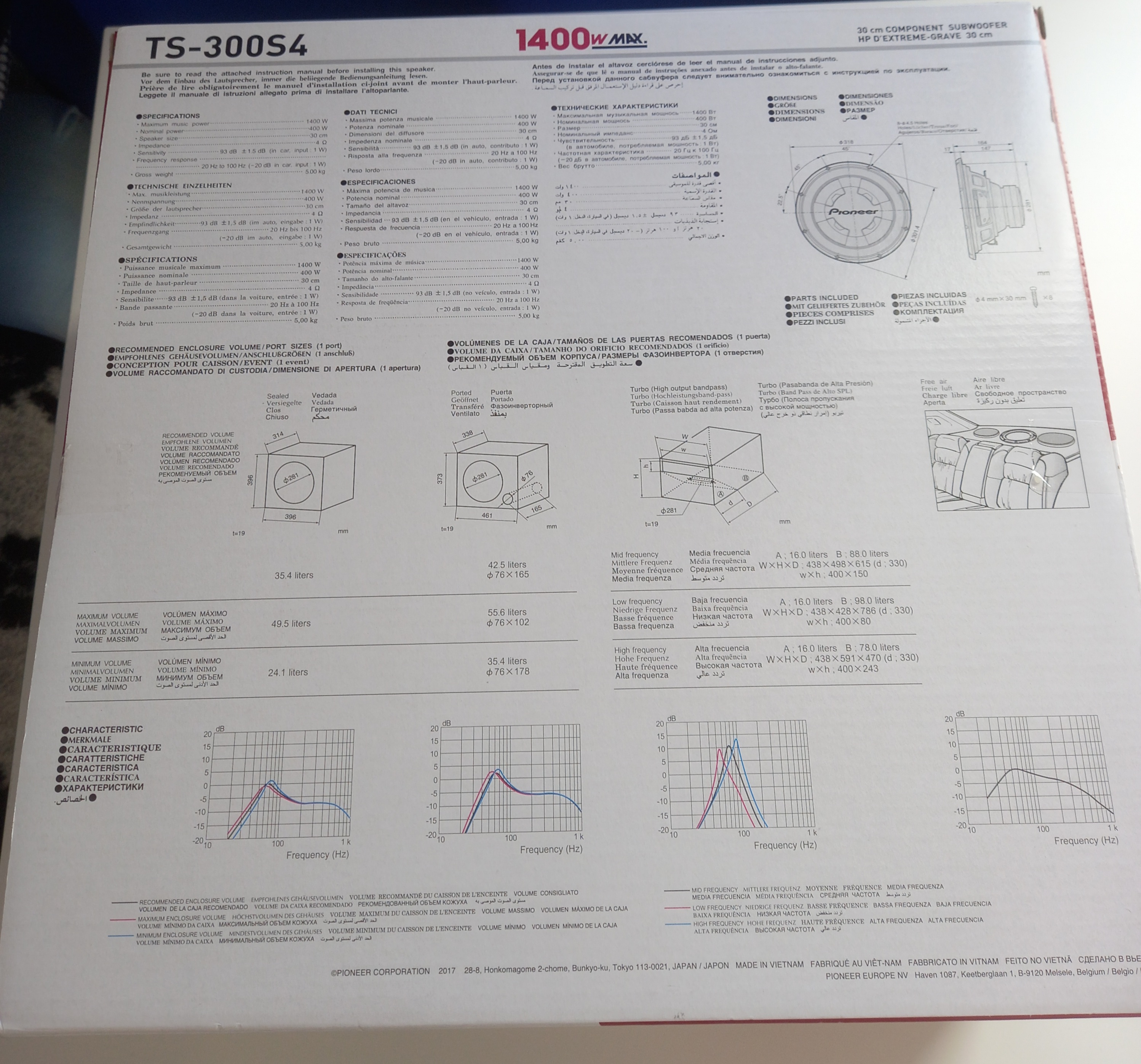 Pioneer TS-D TS-300S4 Subwoofer 30 cm 1400 W 4 Ohm