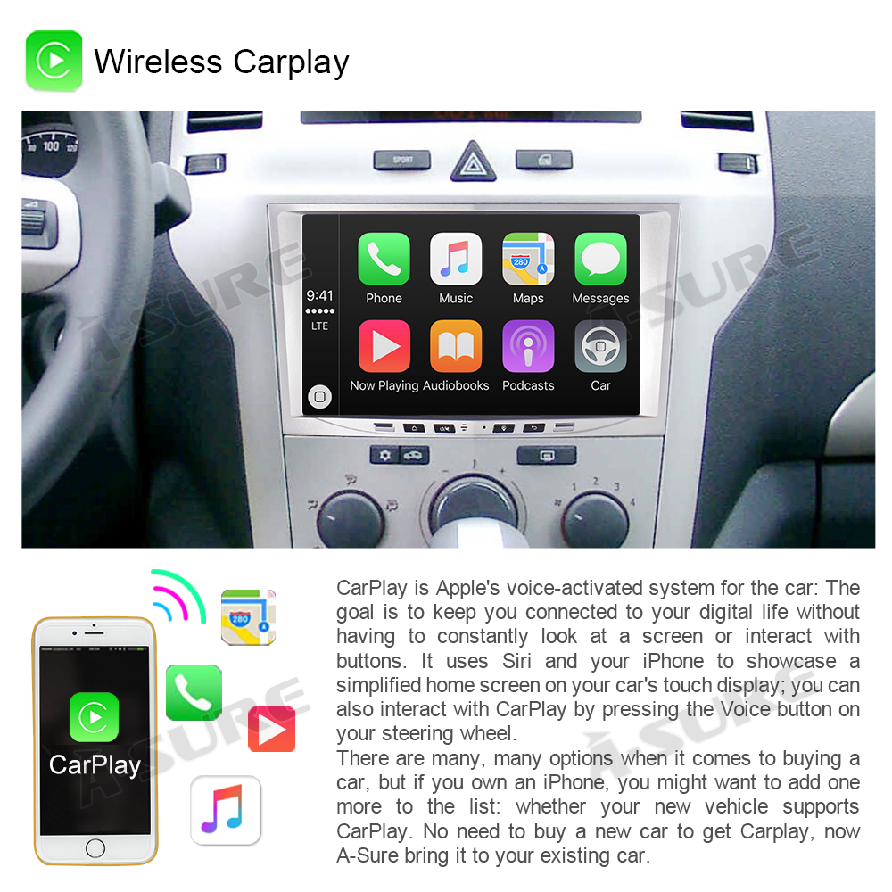 A-Sure Opel 8 Zoll Autoradio 2GB+32GB Android 12 CarPlay Navi