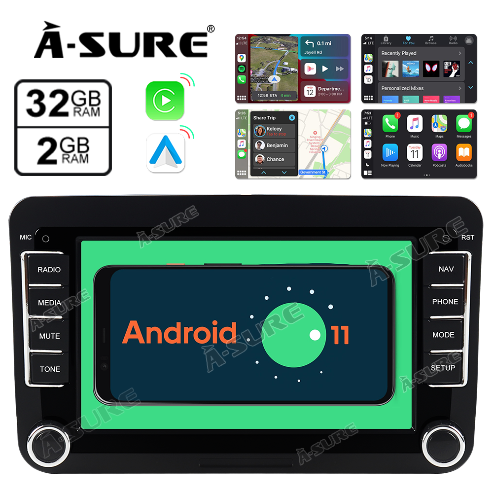 A-Sure GPS Autoradio 7 Zoll VW 2+32GB CarPlay