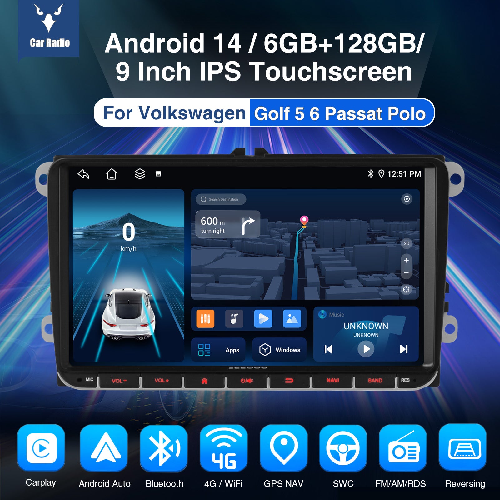 ESSGOO Car Stereo AR9002 Autoradio 9 Zoll Android 14 Standard