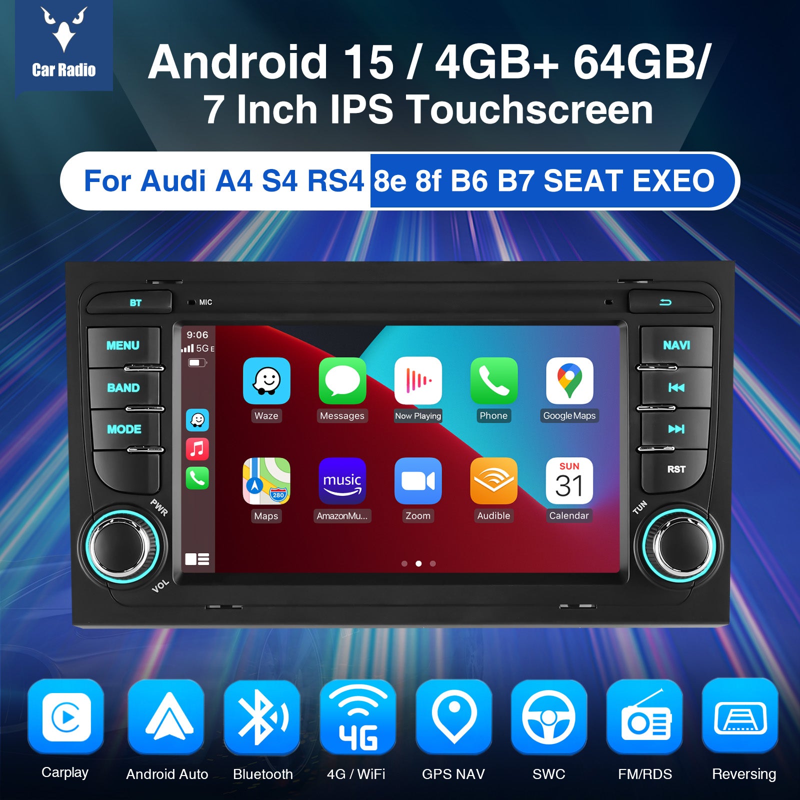 ESSGOO Car Stereo AR7001 MP5 Autoradio 7 Zoll für Audi A4