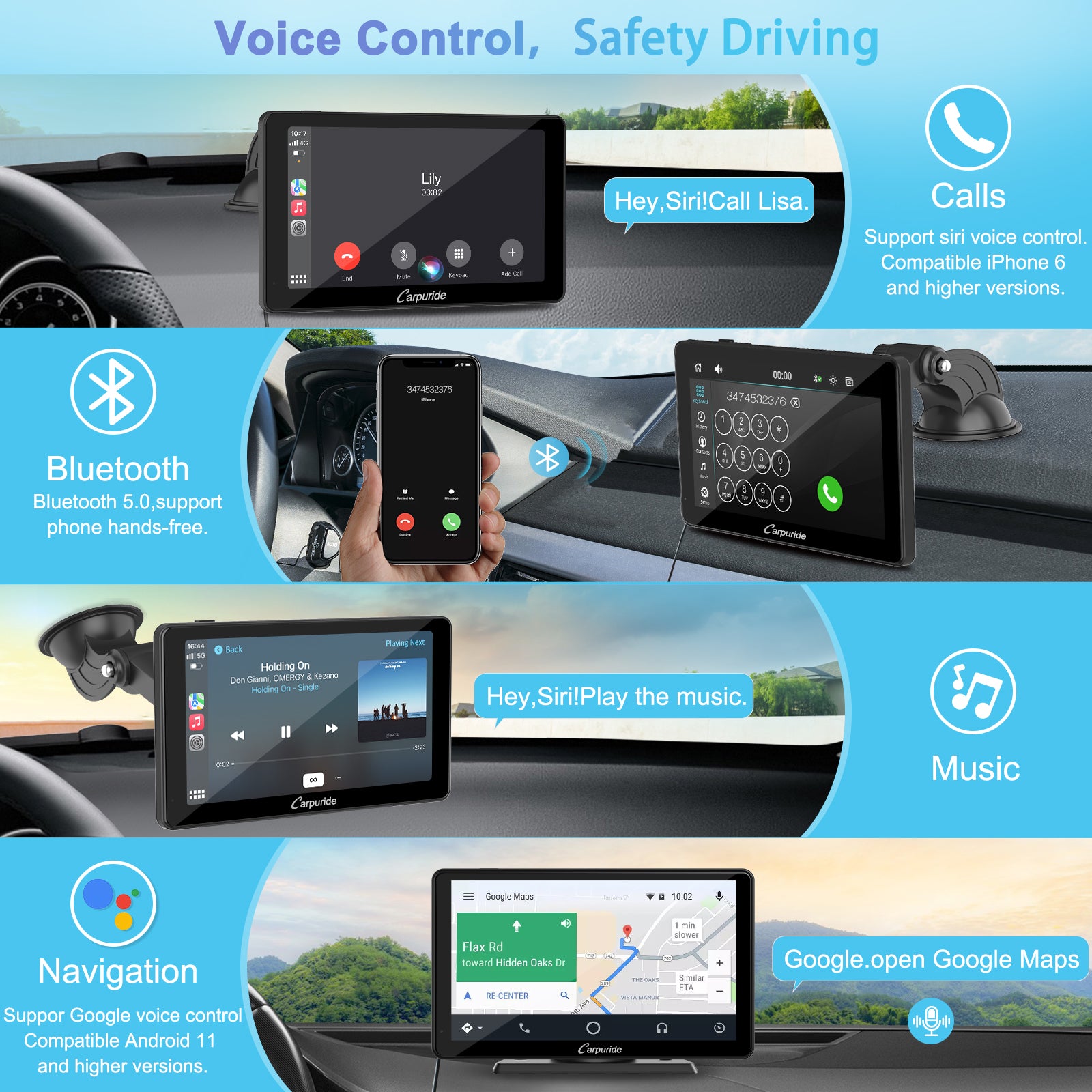 Carpuride V3 Smart Stereo 7 Zoll CarPlay-Display mit Blende