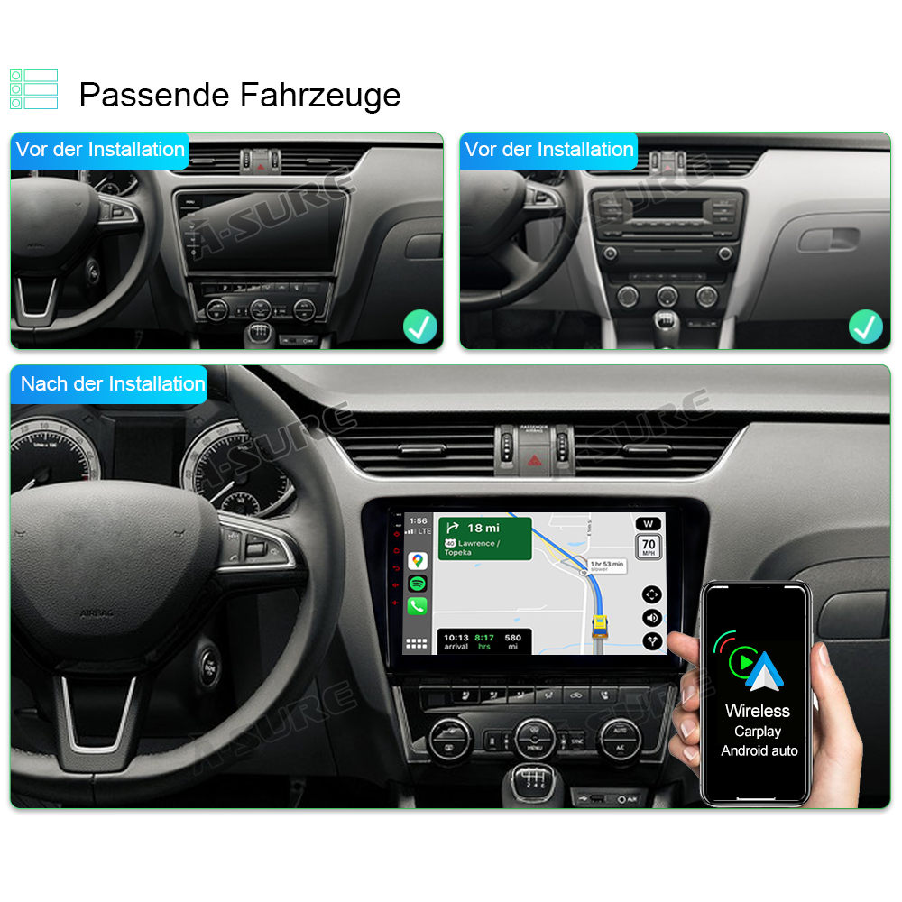 A-Sure Octavia III 10,1 Zoll Autoradio 3GB+32GB 4G LTE CarPlay