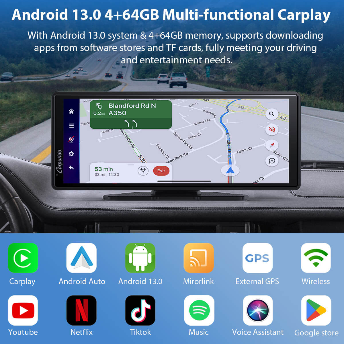 Carpuride Car Smart Stereo W903 Plus Display 9,3 Zoll Android GPS Antenne