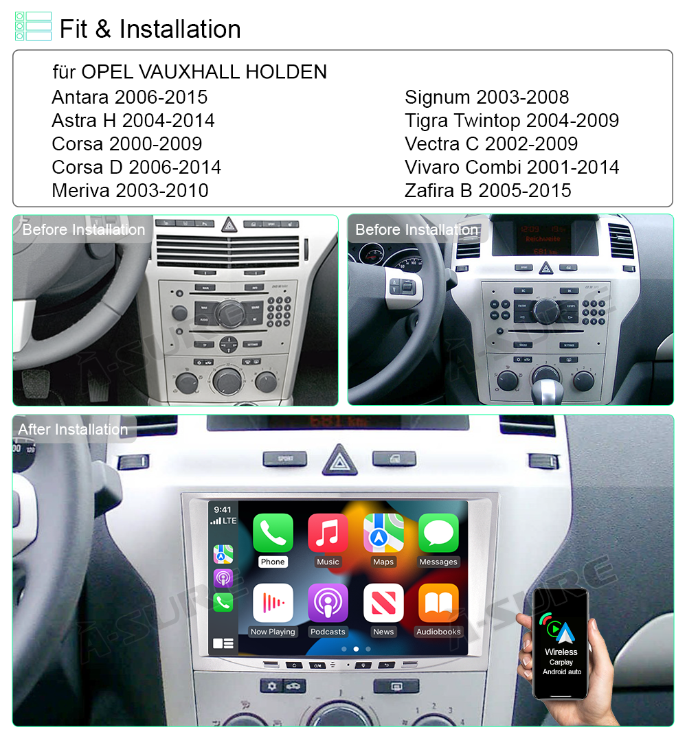 A-Sure GPS car radios Opel 8 Zoll Autoradio 2+32GB Android 12
