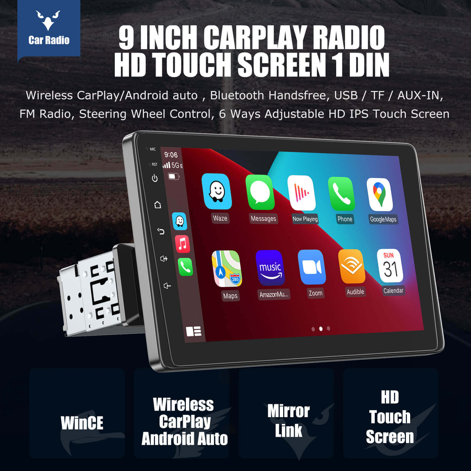 ESSGOO Portable CarPlay 9013w CarPlay-Display 9 Zoll