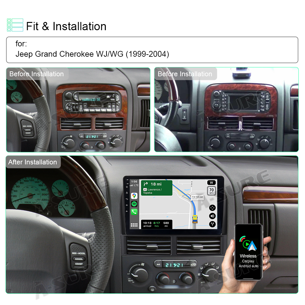 A-Sure GPS 9 Zoll Android 11 Autoradio Jeep Grand Cherokee Navi