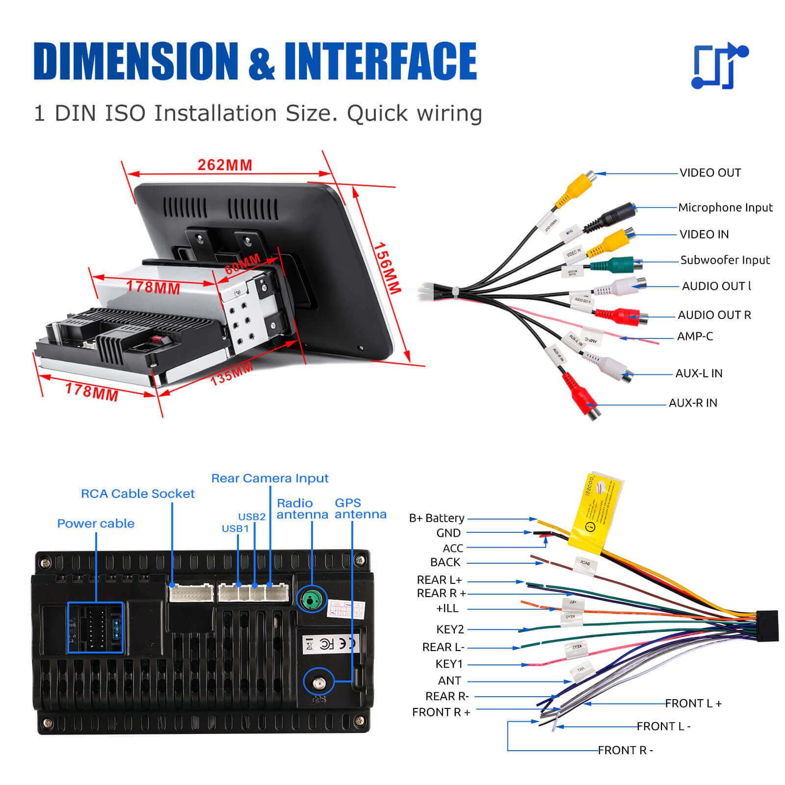 ESSGOO Car Stereo AR1001 1-DIN Autoradio MP5 Bluetooth