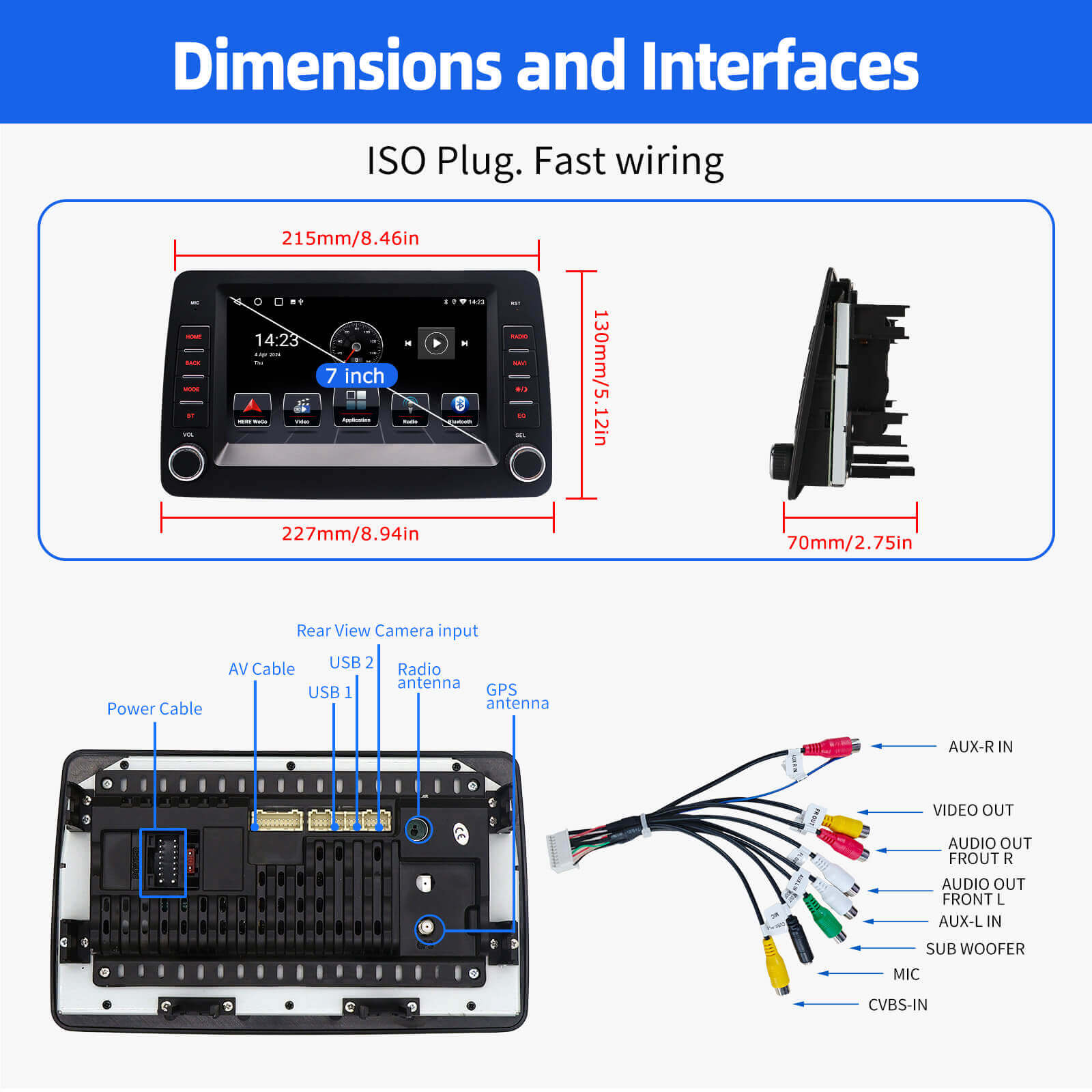 ESSGOO AR7001 Fiat Panda Autoradio 7 Zoll Bluetooth