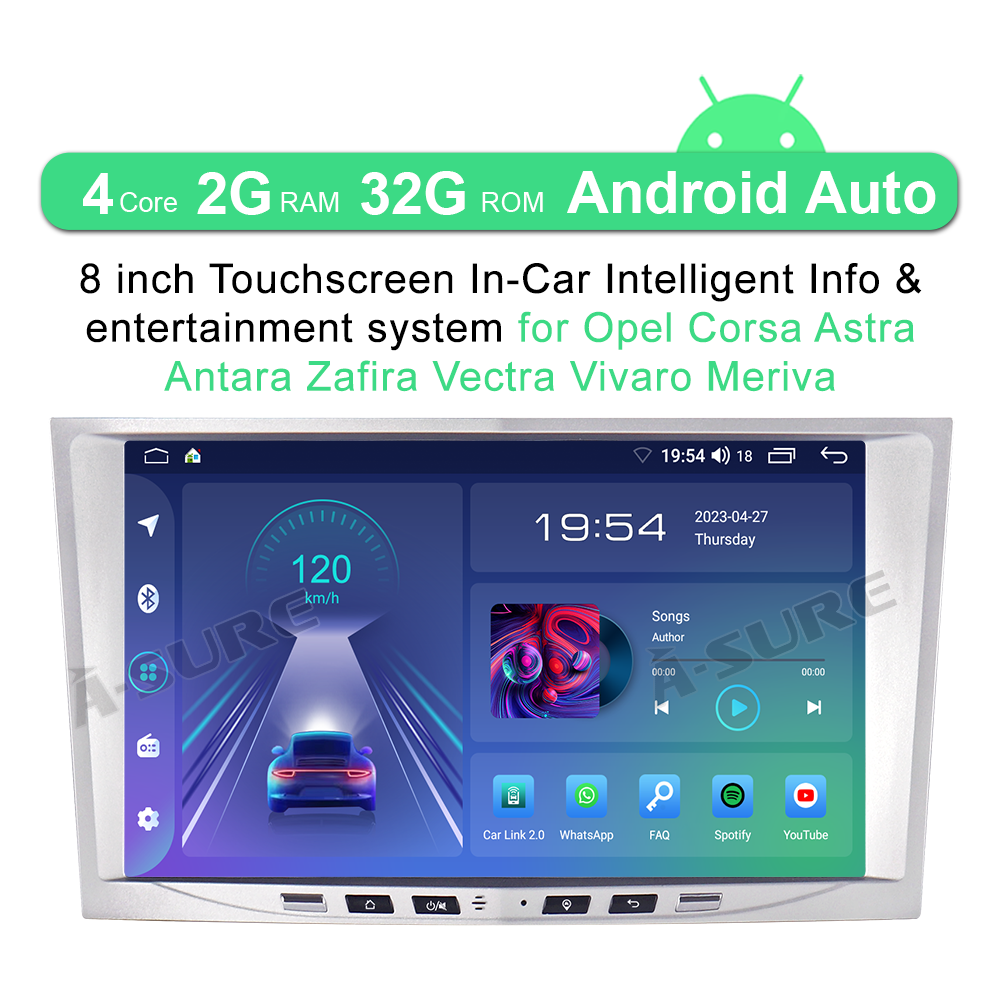 A-Sure Opel 8 Zoll Autoradio 2GB+32GB Android 12 CarPlay Navi