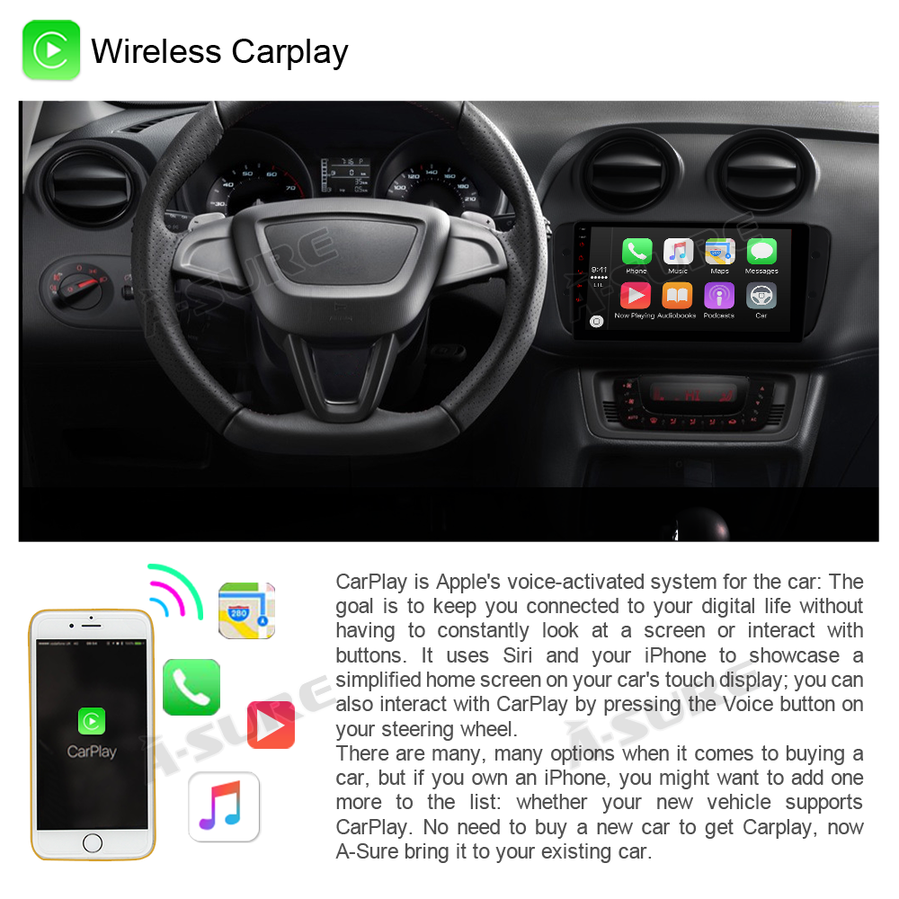 A-Sure GPS car radios SEAT Ibiza 6J Autoradio 9 Zoll 2+32GB CarPlay