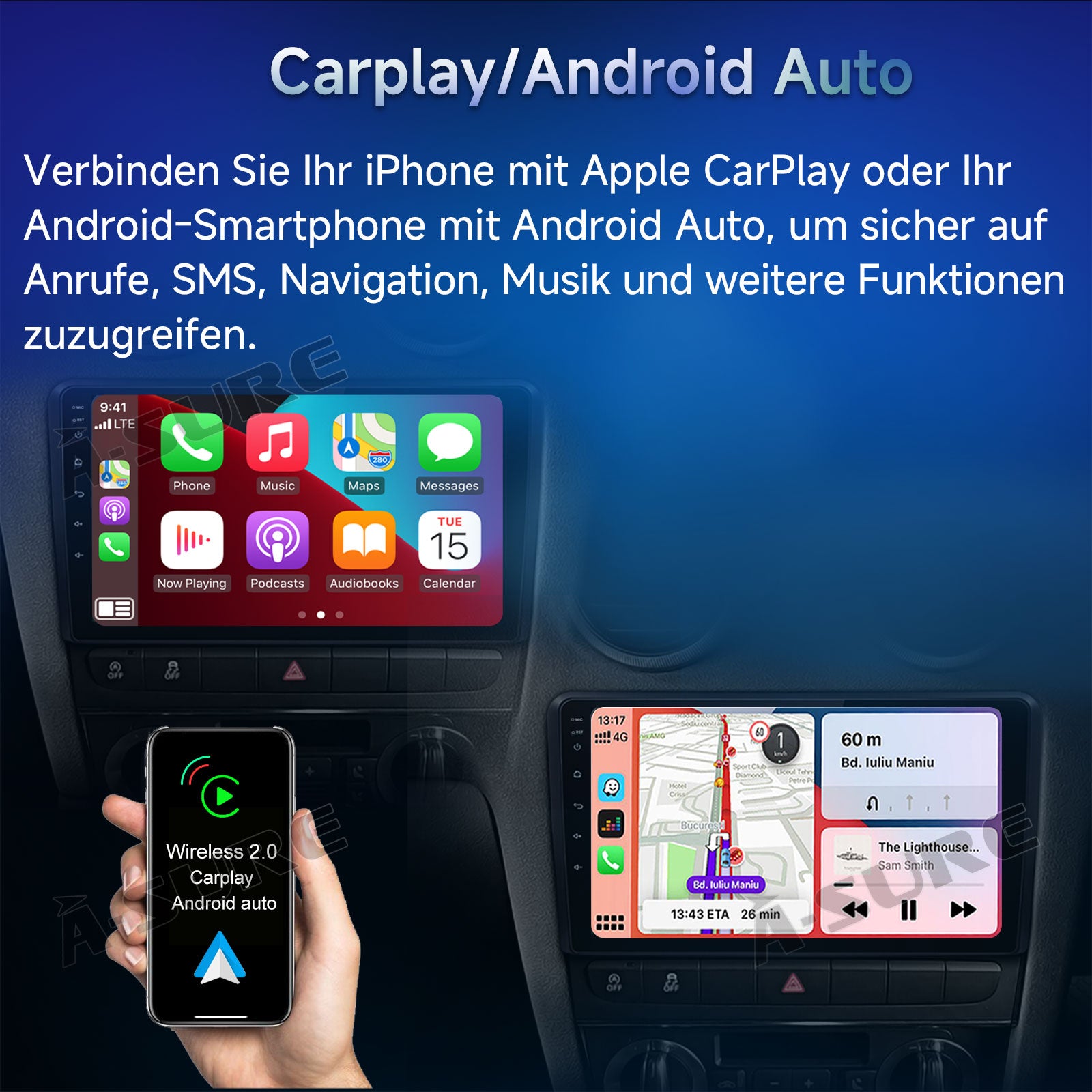 A-Sure GPS Autoradio für VW Polo V 6C 9 Zoll 2+64GB CarPlay