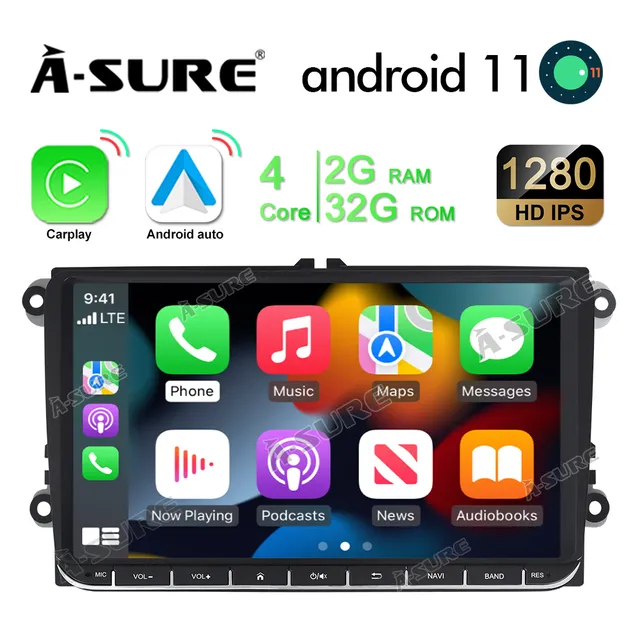 A-Sure GPS car radios VW Autoradio 9 Zoll 2+32GB Wireless CarPlay