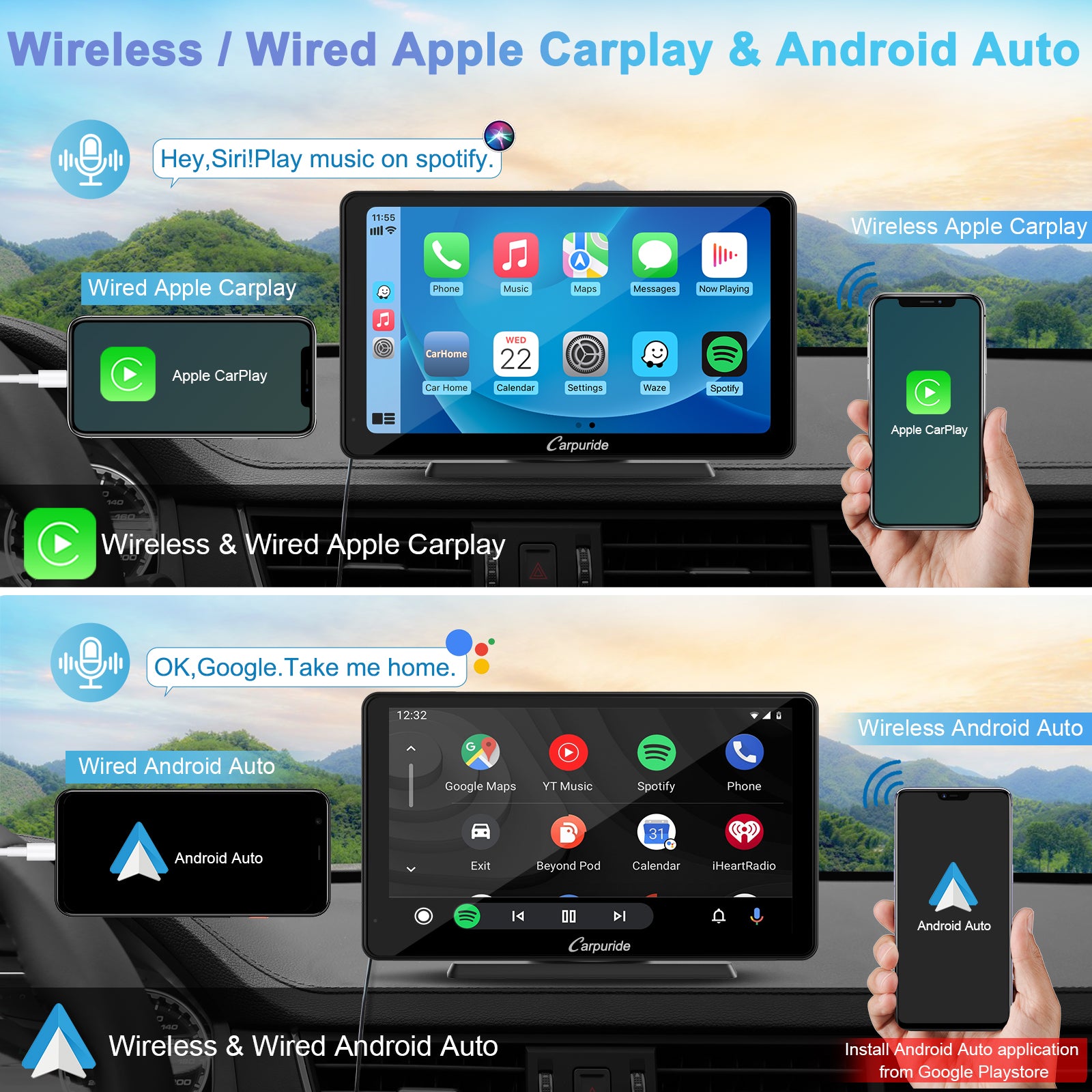 Carpuride Car Smart Stereo C3 CarPlay-Display 7 Zoll mit Rückfahrkamera